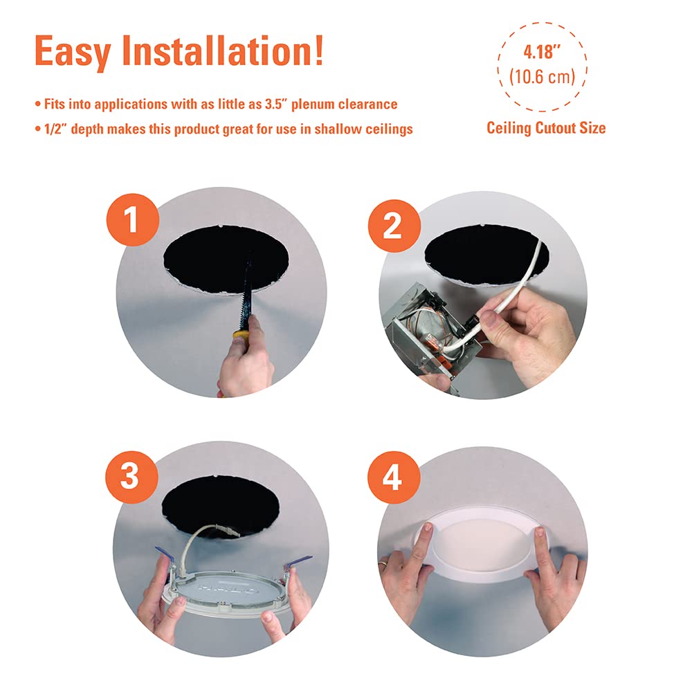 HALO HLB 4-Inch Thin Recessed Indoor/Outdoor Canless LED Downlight w/Selectable Color Temperatures 6-Pack HLB40699FS1EMWR-6PK