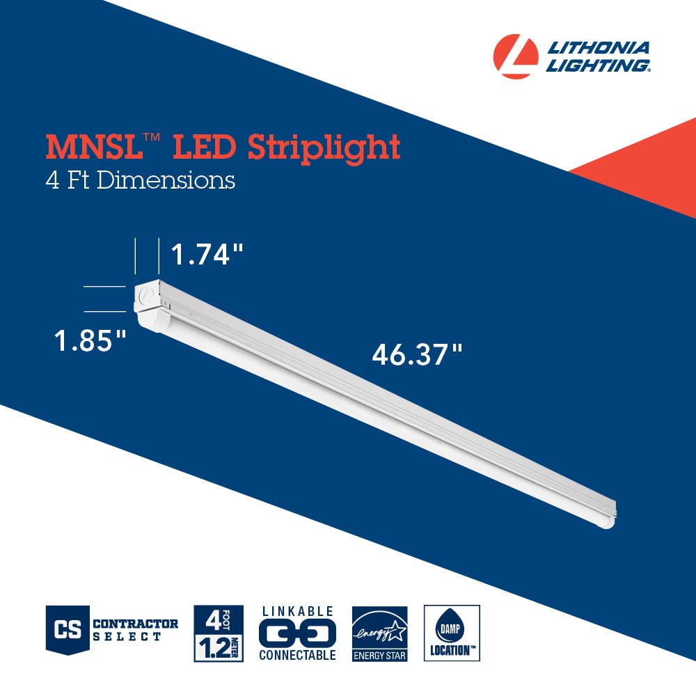 Lithonia Lighting MNSL L46 1LL MVOLT 40K 80CRI M6 White LED Strip Light, MVOLT, 4-Foot, 1-Light