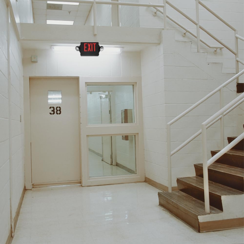 Lithonia Lighting LHQM LED B R M6 LED 2-Light Exit Sign/Emergency with LED Heads and Red Stencil, Black