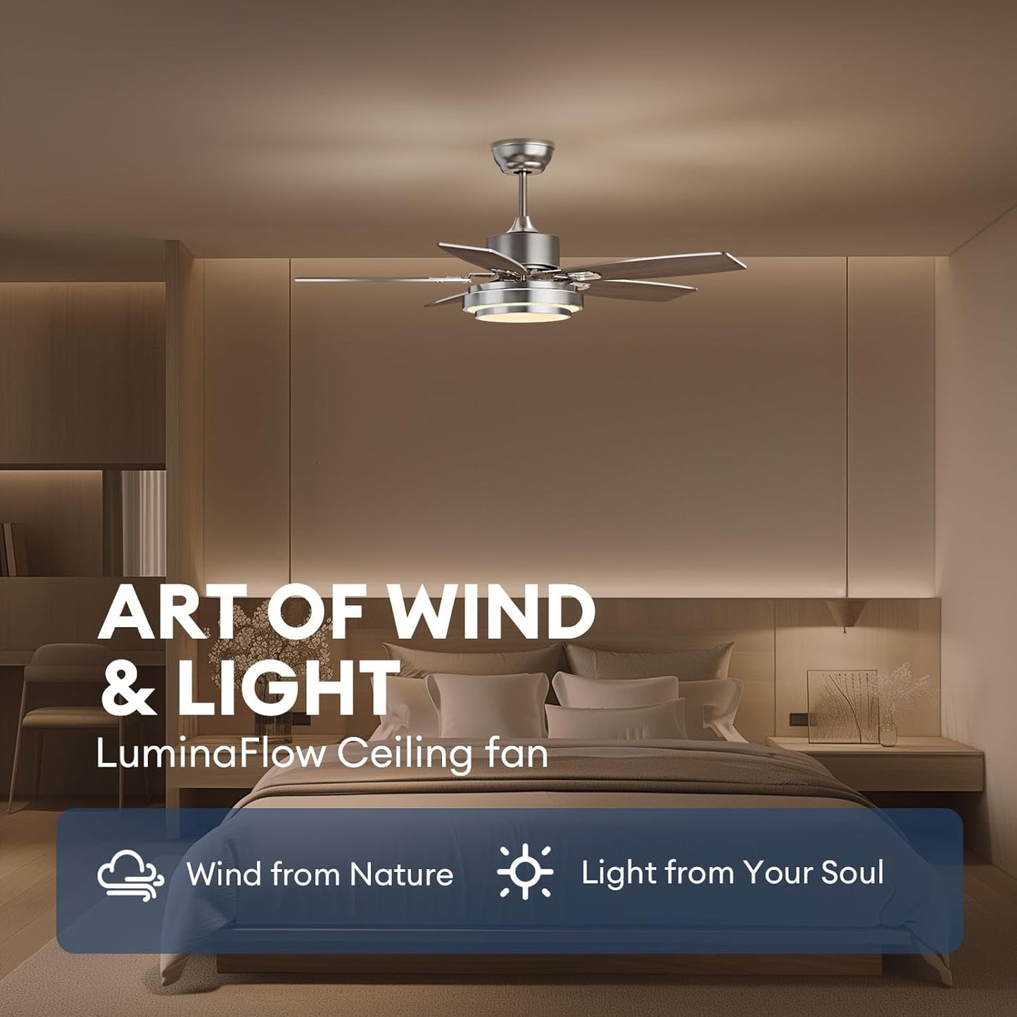 42 Inch Ceiling Fans with Lights and Remote/App Control, Modern Nickel