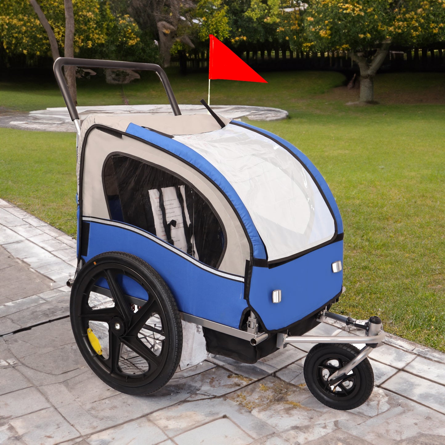 2-in-1 Double 2 Seat Bicycle Bike Trailer Jogger Stroller for Kids Children