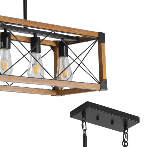 5 Lights Vintage Farmhouse Chandelier For Kitchen, Living Room, Dining Room Walnut - No Bulbs