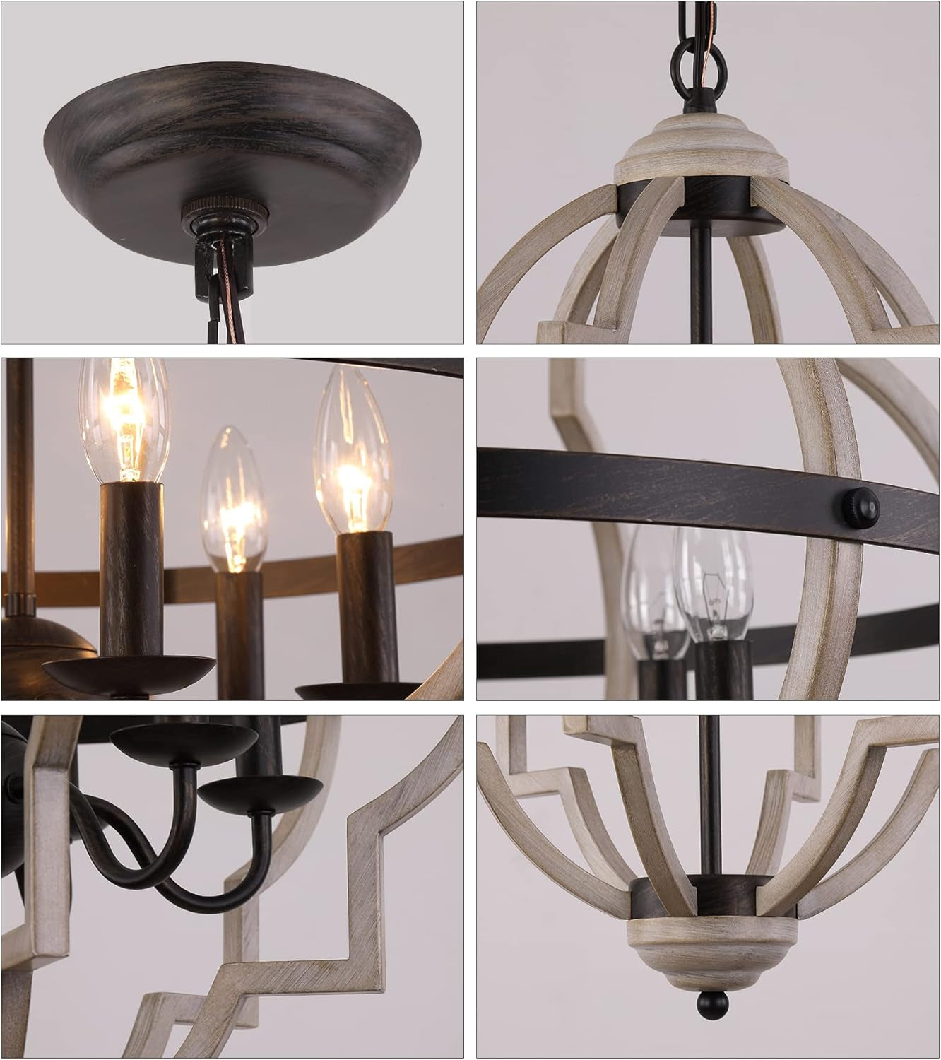 Rustic Antique Orb Chandelier Farmhouse Vintage 6-Lights Oak White