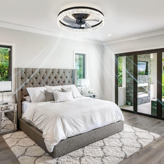 20" Modern Ceiling Fans with Lights and Remote, Dimmable Low Profile