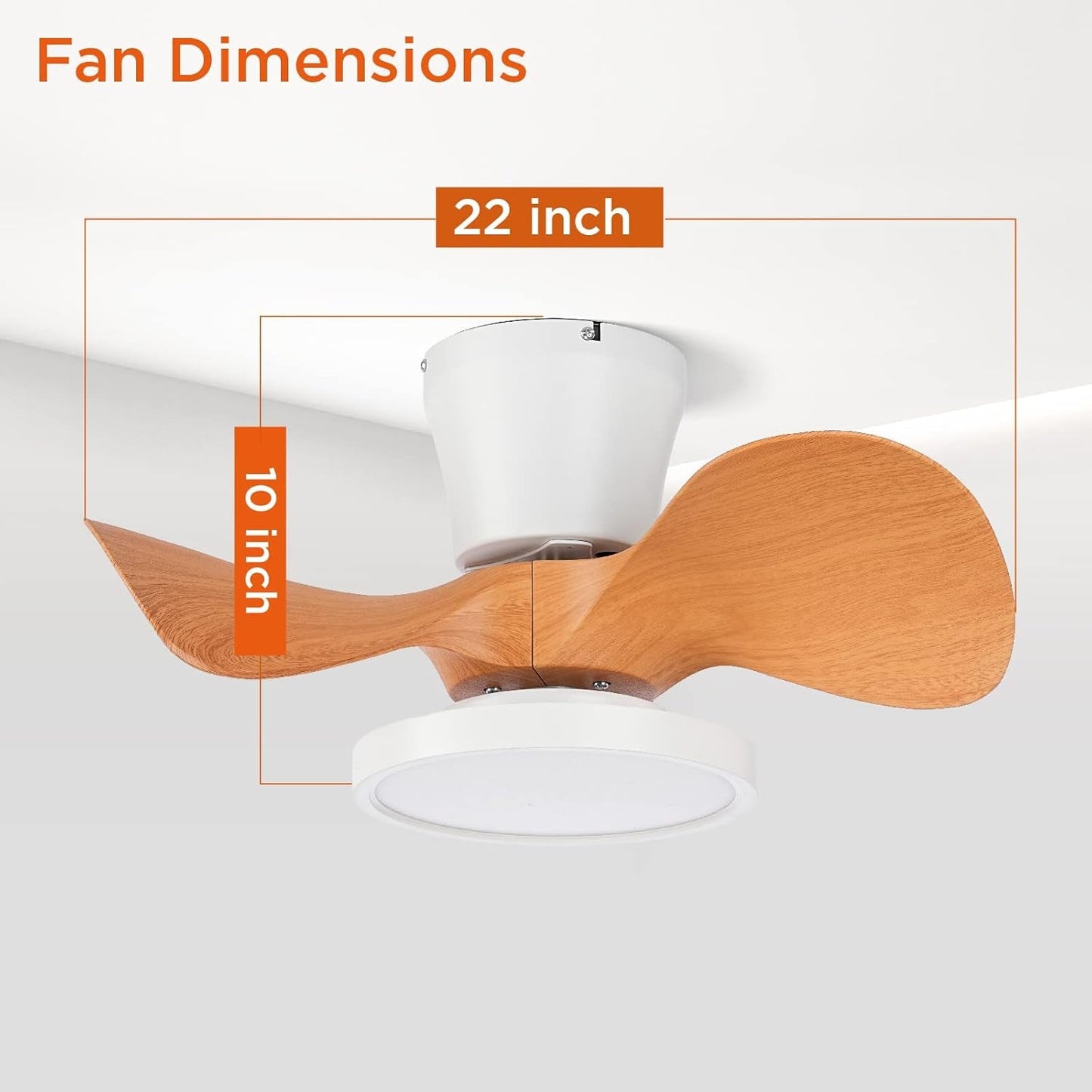 Quiet Ceiling Fan with LED Light 22 Inch Large Air Volume Remote