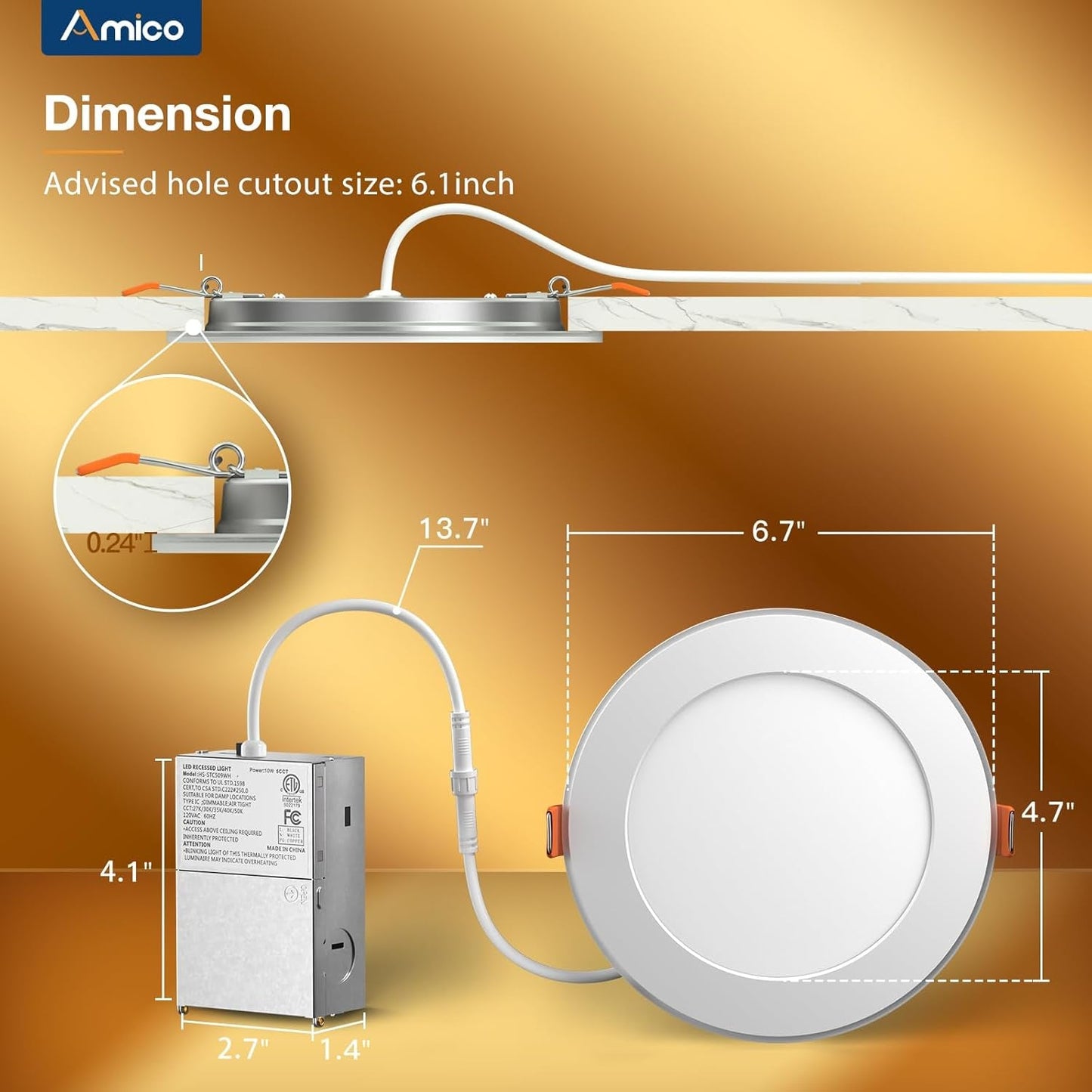 24 Pack 6 Inch 5CCT LED Recessed Ceiling Light with Night Light,