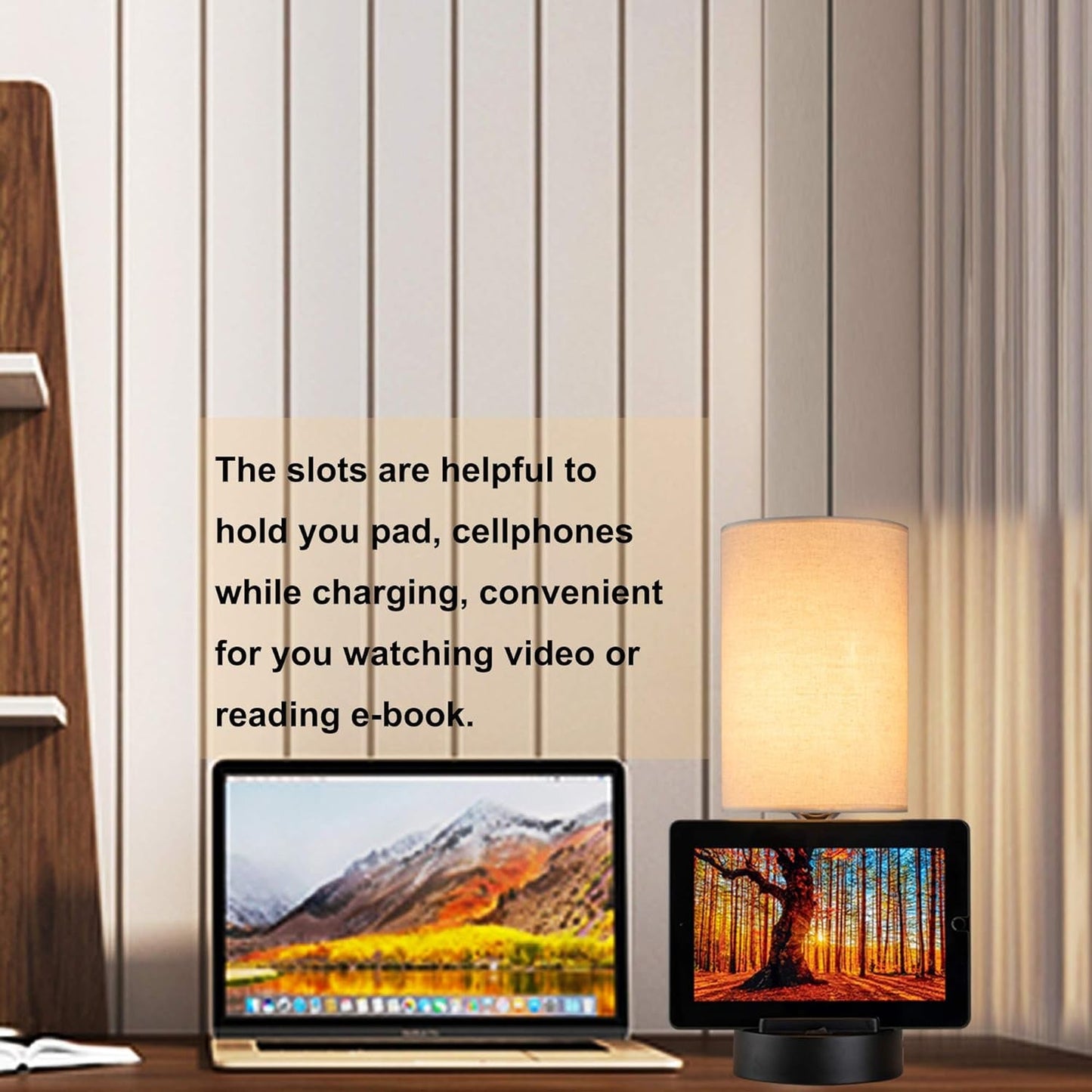 Table Lamp with 3 USB Charging Ports, Modern Desk Lamp with AC Outlet