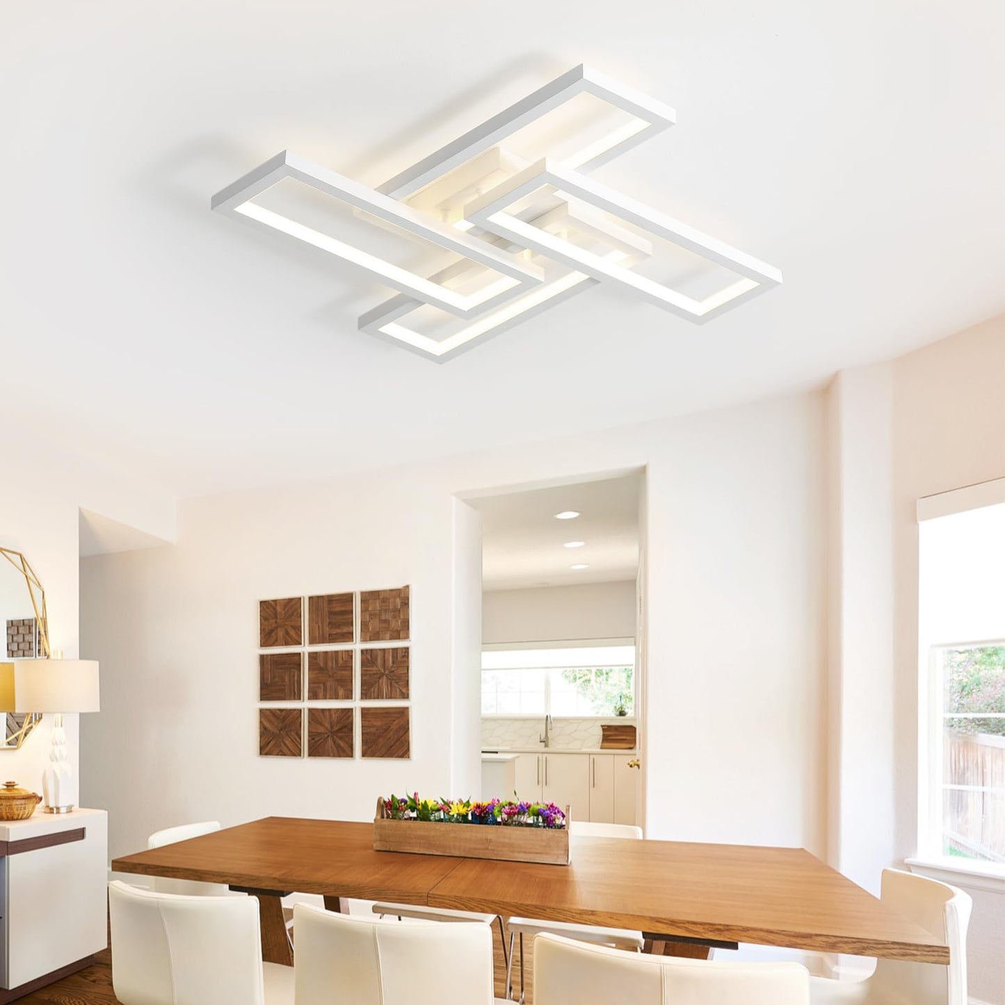 Modern LED Ceiling Light, kitchen light fixtures, Square LED Flush Mount Ceiling Light, APP and Remote Control Dimming with Memory 3000K-6500K for Dining Room, Living Room, Bedroom, Office (White)