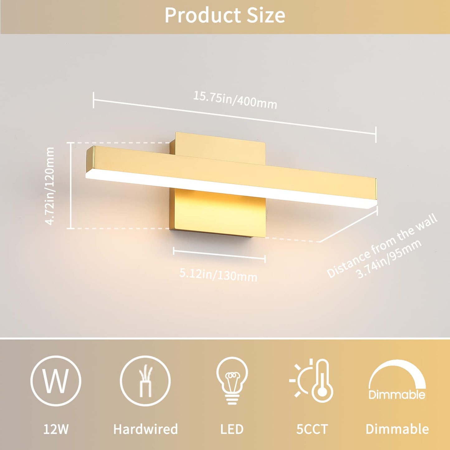 Joossnwell Black Bathroom Vanity Light Fixtures Dimmable 5CCT LED Bathroom Lighting Bar 15.75 Inch Modern Bath Lights Fixture Over Mirror 12W