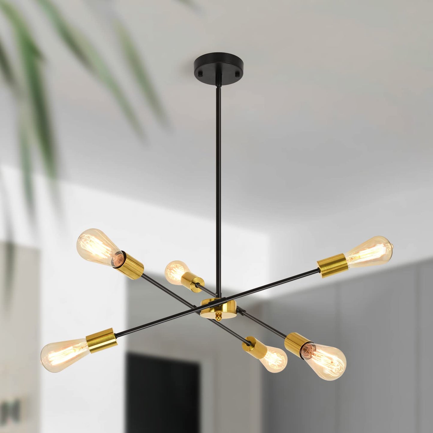 Black Sputnik Chandelier 6 Lights Modern Industrial Ceiling Light Mid Century Vintage Contemporary Pendant Dining Room Lighting Fixtures Hanging