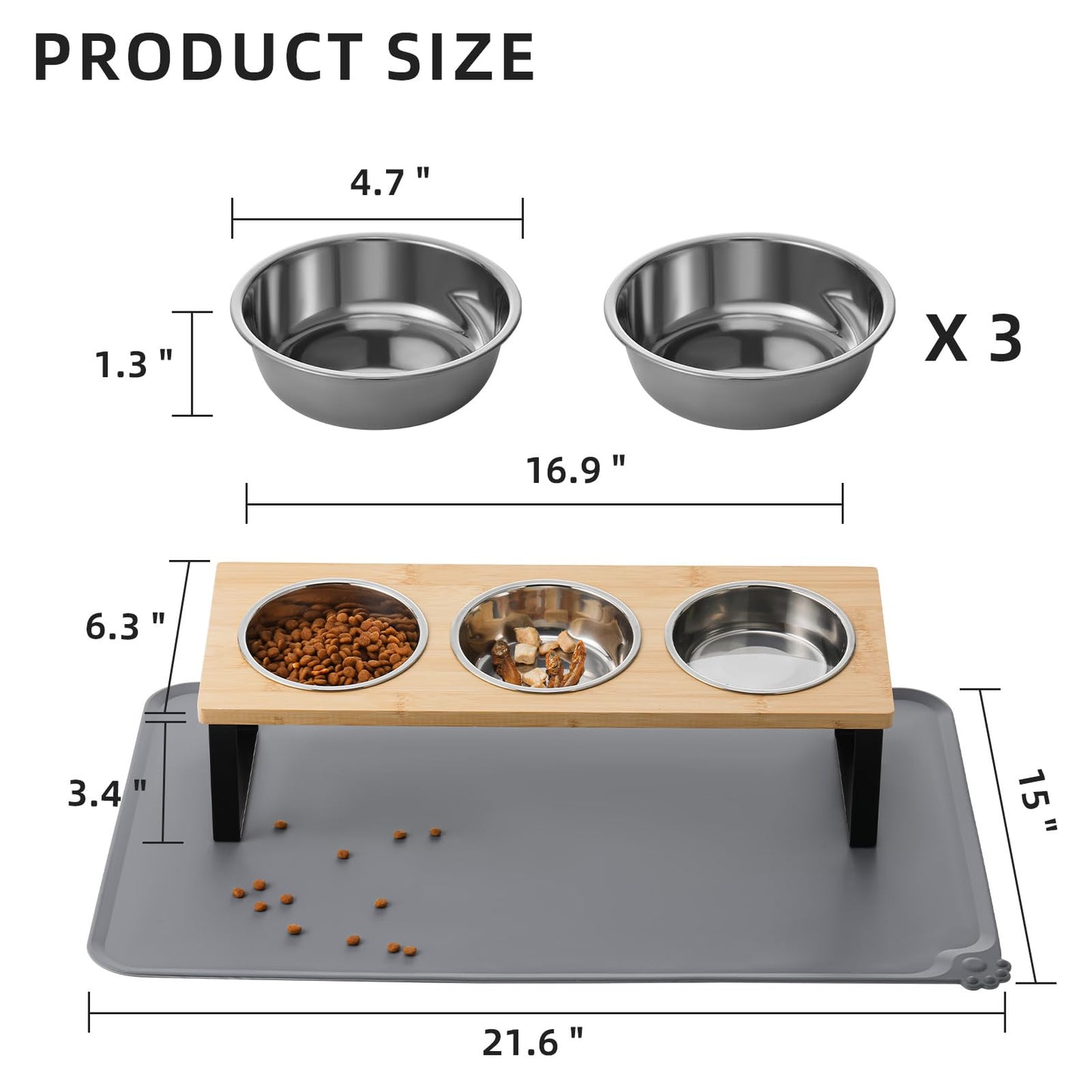 Upgraded Elevated Cat Bowls with Food Mat,15°Tilted Stand Anti Vomiting Raised Cat Dishes for Food and Water,2 Stainless Steel Bowls for Cats and Puppy
