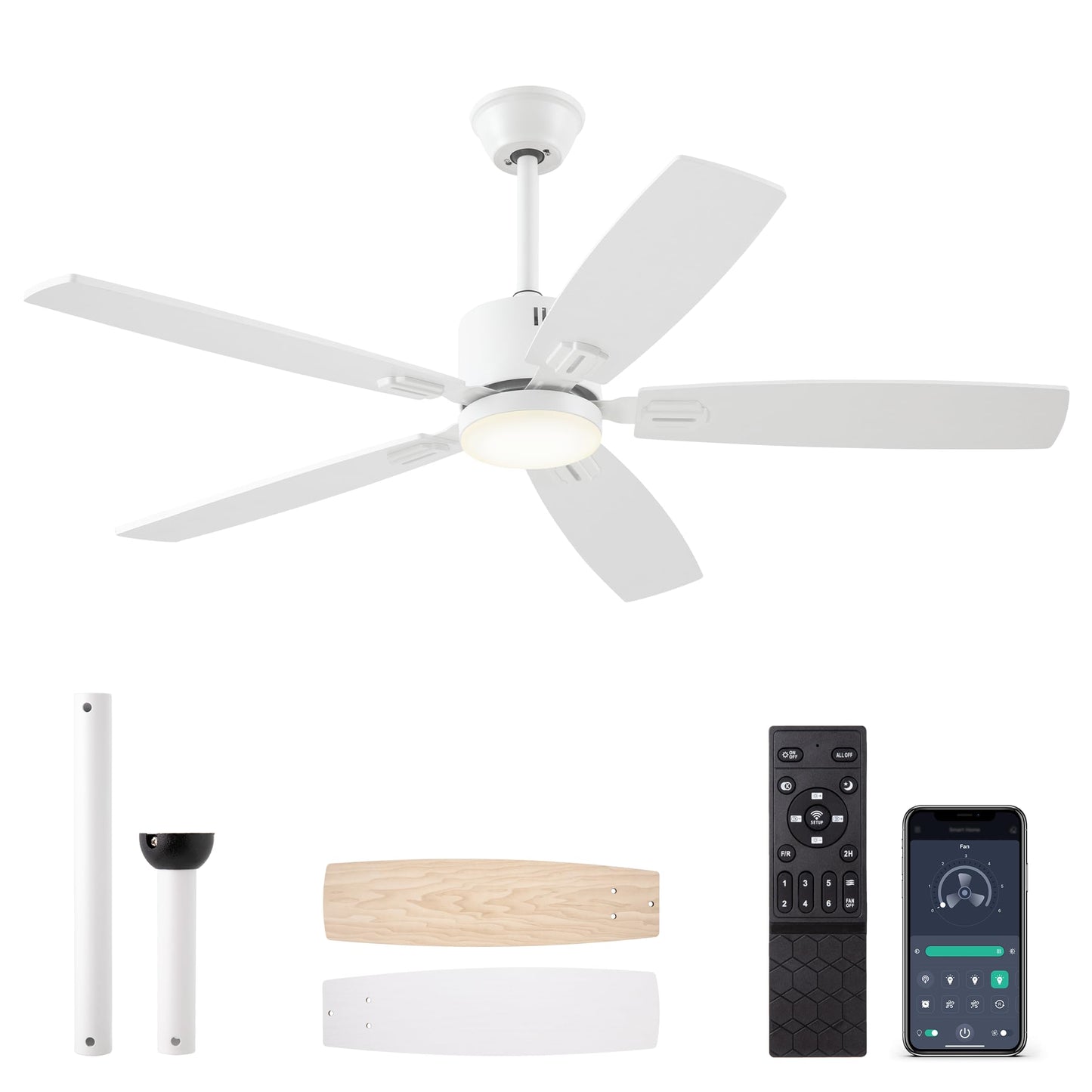 SUNMORY Ceiling Fans with Lights and Remote, 30 inch Low Profile Ceiling Fan with Light, Modern Flush Mount Ceiling Fan for Bedroom/Kitchen/Dining Room/Patio, 6 Wind Speeds, Dimmable, White