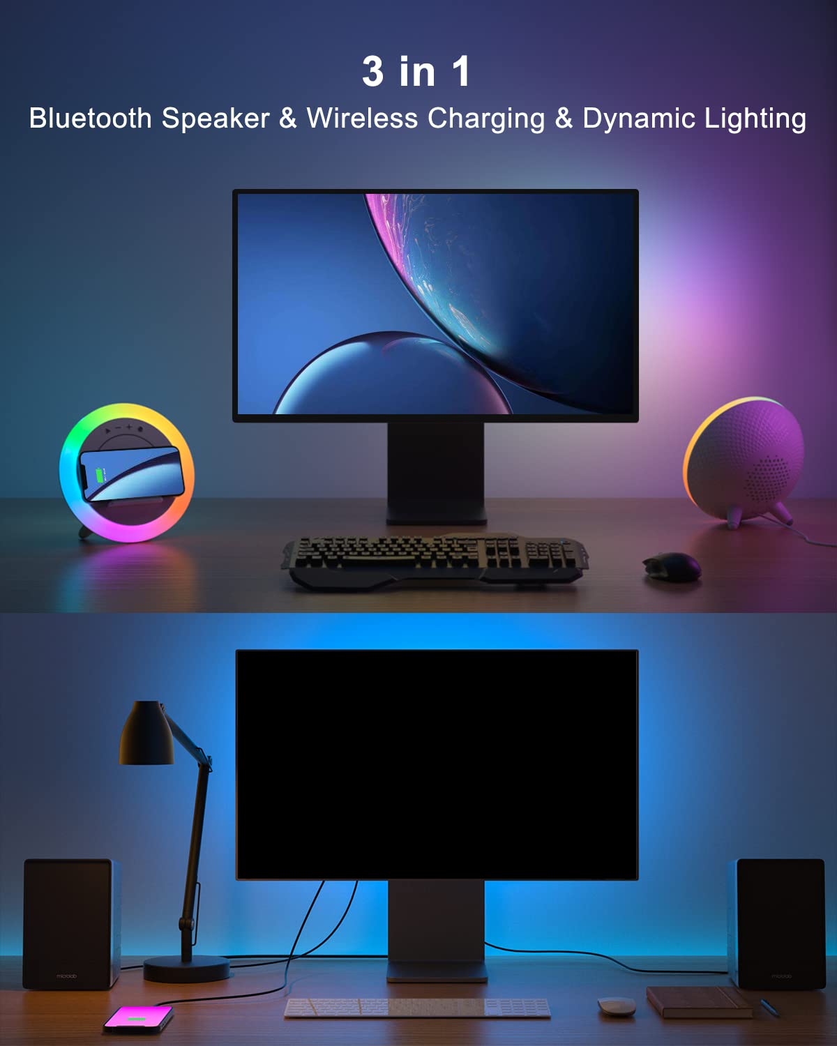 Bluetooth Speaker with Lights, Wireless Charging Speaker, Best Birthday Gift Ideas Teenage,Applicable for Bedroom/Teen Girl Gifts/Please use The Original Adapter(5W Wireless Charging)