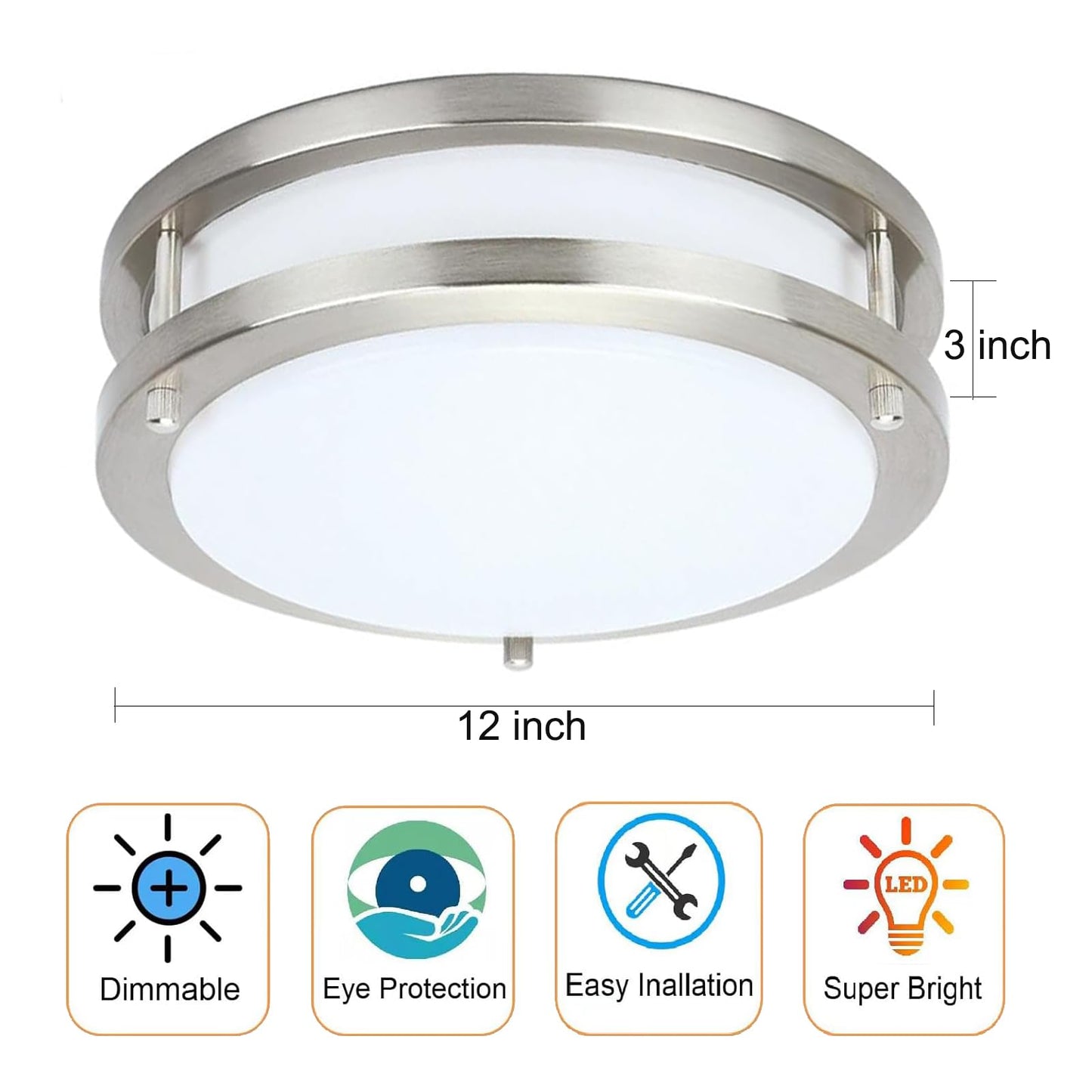 36W Dimmable LED Ceiling Light Fixture, 12 inch Flush Mount Light Fixture, Ceiling Lights for Bedroom, Kitchen, Bathroom, Super Bright 4000 Lumens, 400W Equivalent, 5000K Daylight White