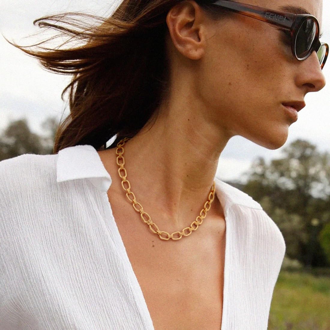 Aobei Pearl 18K Gold Paperclip Chain Choker Satellite Chain Biwa Pearl Pendant Necklace Dainty Jewelry for Women