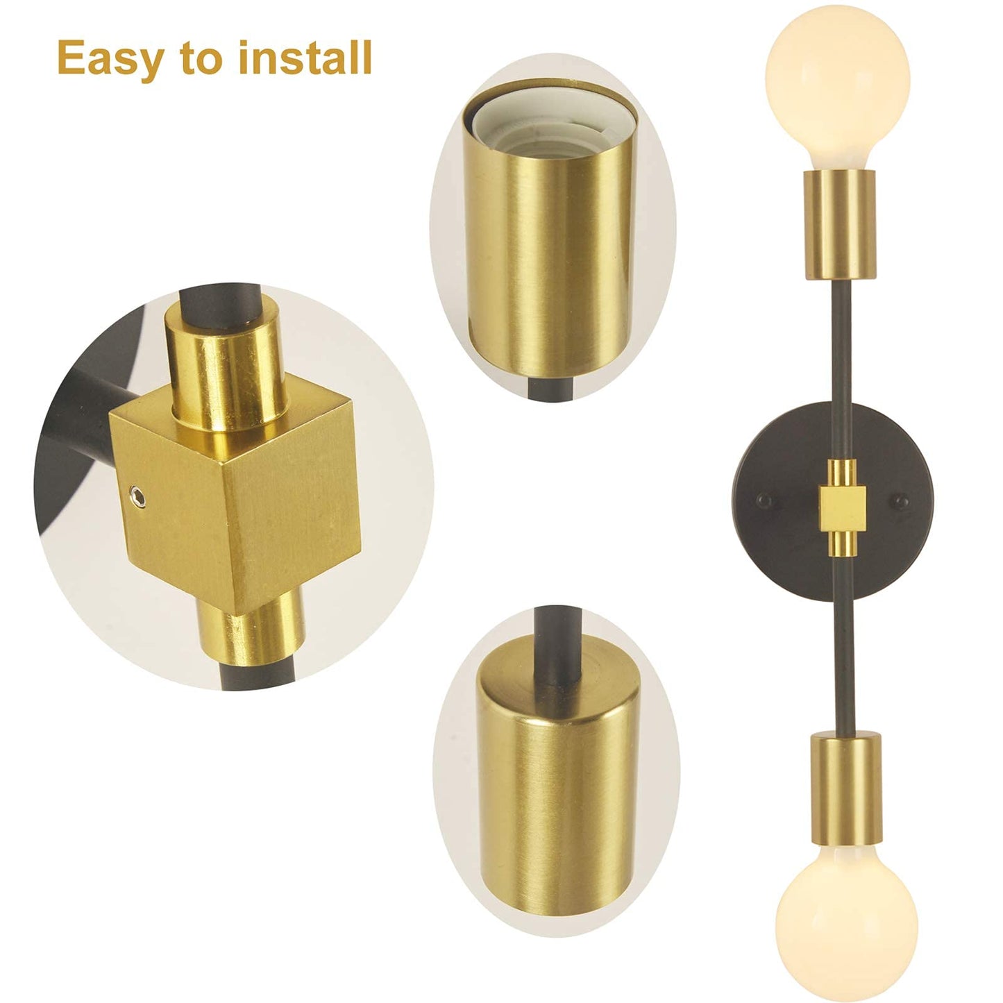 2 Lights Bathroom Wall Sconce Vanity Modern Industrial Wall Lamp Pole Wall Mount Lighting Fixture(Gold/Black Color)