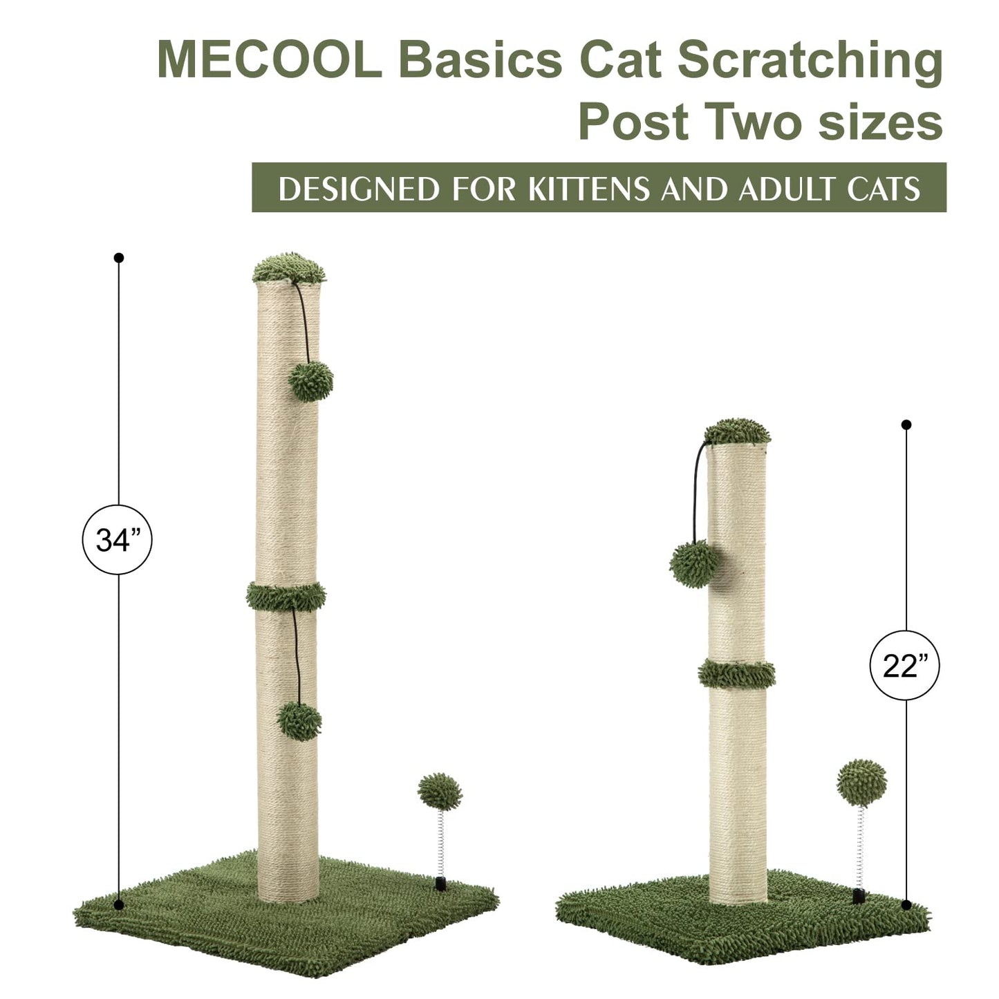 Cat Scratching Post Premium Basics Kitten Scratcher Sisal Scratch Posts with Hanging Ball 22in for Kittens or Smaller Cats (22 inches for Kitten, Beige)