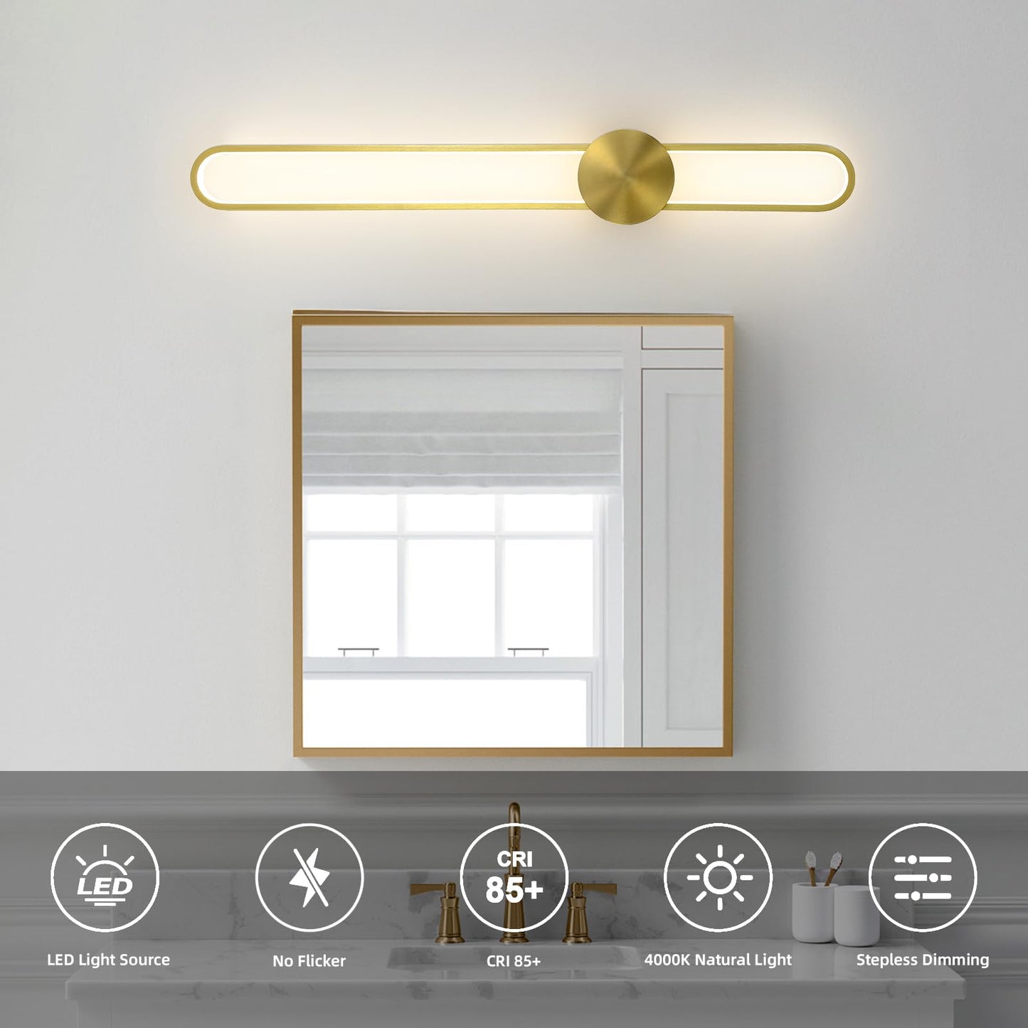 Modern Wall Sconce 4000K Dimmable LED Wall Light Fixture, Hardwired Wall Lamp for Living Room, Dining Room, Bedroom, Hallway, Lobby, Entryway (Brushed Black, H110cm/43.3inch)