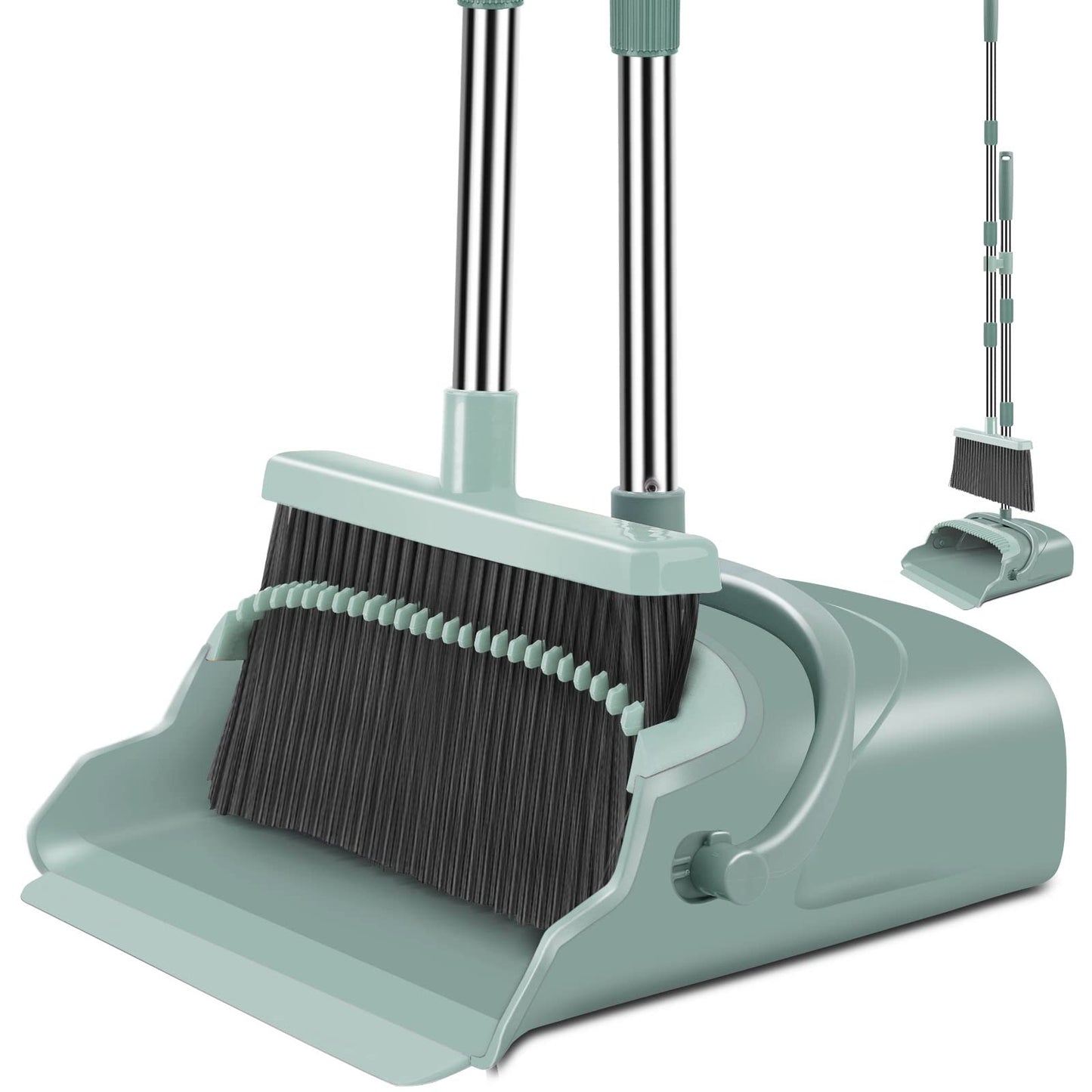 kelamayi Upgrade Broom and Dustpan Set, Self-Cleaning with Dustpan Teeth, Indoor&Outdoor Sweeping, Ideal for Dog Cat Pets Home Use, Stand Up Broom and Dustpan (Gray&Orange)