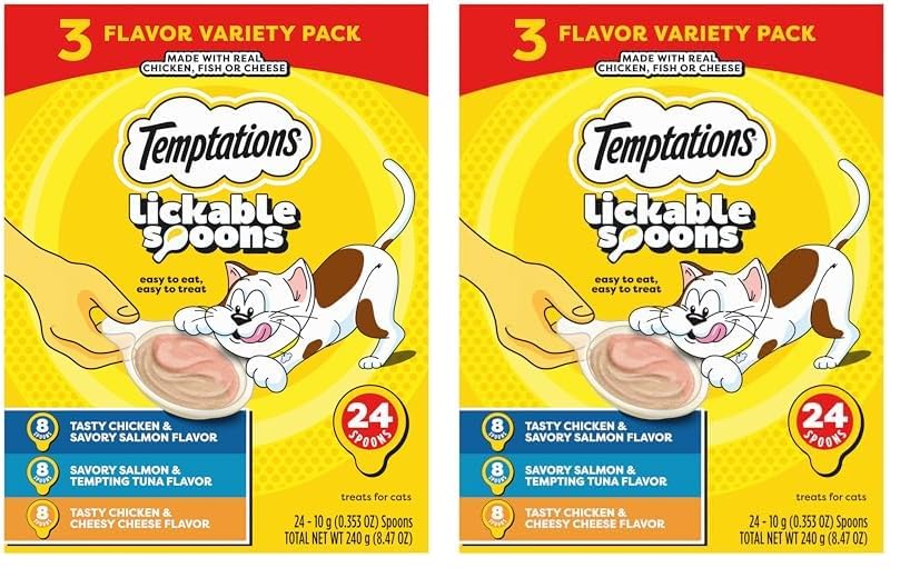 Temptations Lickable Spoons Adult Wet Cat Treat, 10 Grams, Variety Pack of 24