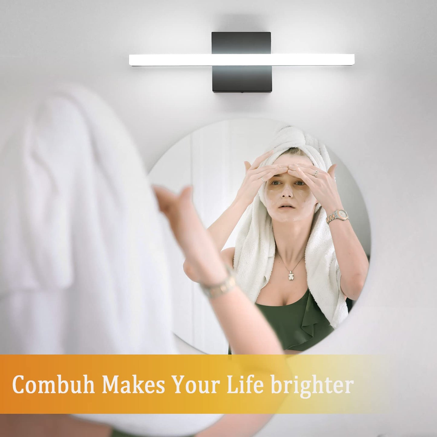 Combuh LED Bathroom Vanity Light Bar 16 Inch 9W Black IP44 Bathroom Light Fixtures Over Mirror Modern Bath Wall Lighting Fixture Sconce Indoor Cool White 6000K