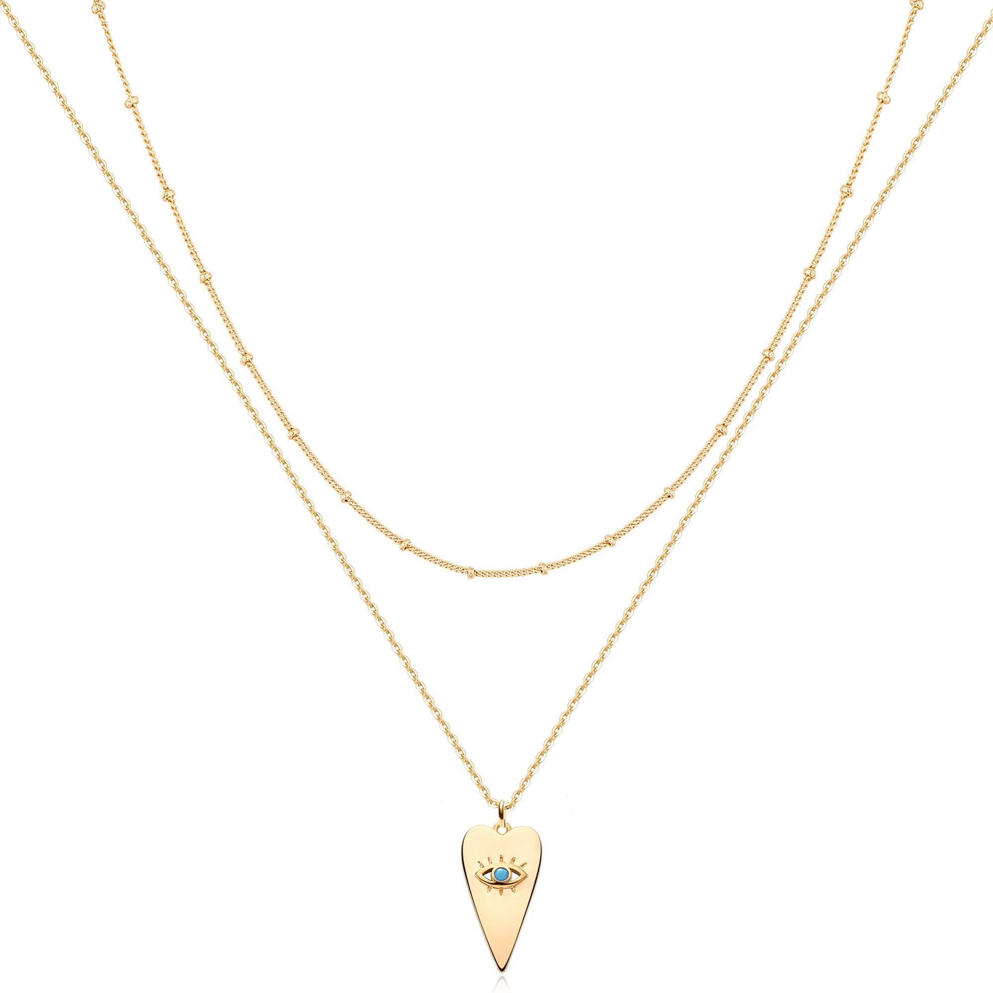 MEVECCO Layered Heart Necklace Pendant Handmade 18k Gold Plated Dainty Gold Choker Arrow Bar Layering Long Necklace for Women