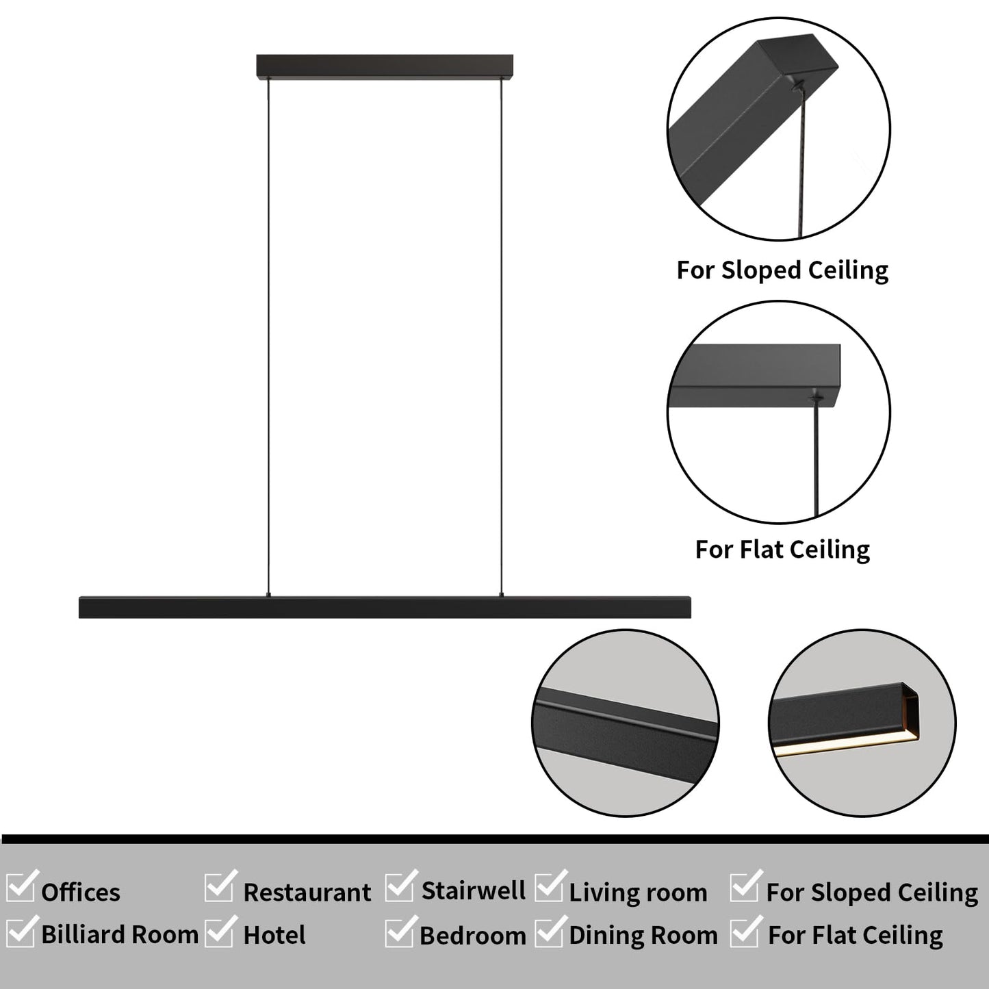Modern LED Pendant Lights, 39in Chandelier Dimmable with Remote Control 3000k-6000K Adjustable Color Temperature, Aluminum Island Lighting Lamp Fixture for Kitchen, Dining Room, Billiard Room