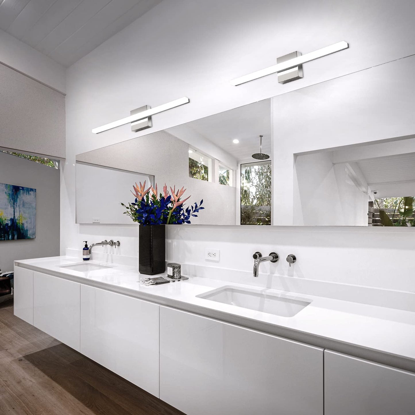 Combuh Modern Bathroom Light Fixtures Over Mirror 16 Inch IP44 9W Chrome Vanity Light Bar for Bathroom Wall Light Fixtures Cool White 6000K