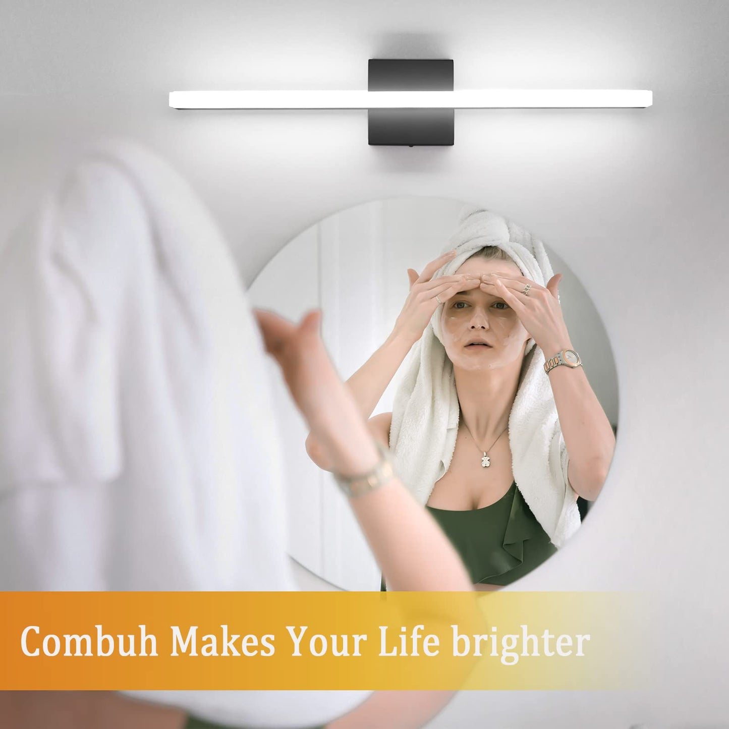 Combuh LED Bathroom Vanity Light Bar 16 Inch 9W Black IP44 Bathroom Light Fixtures Over Mirror Modern Bath Wall Lighting Fixture Sconce Indoor Cool White 6000K