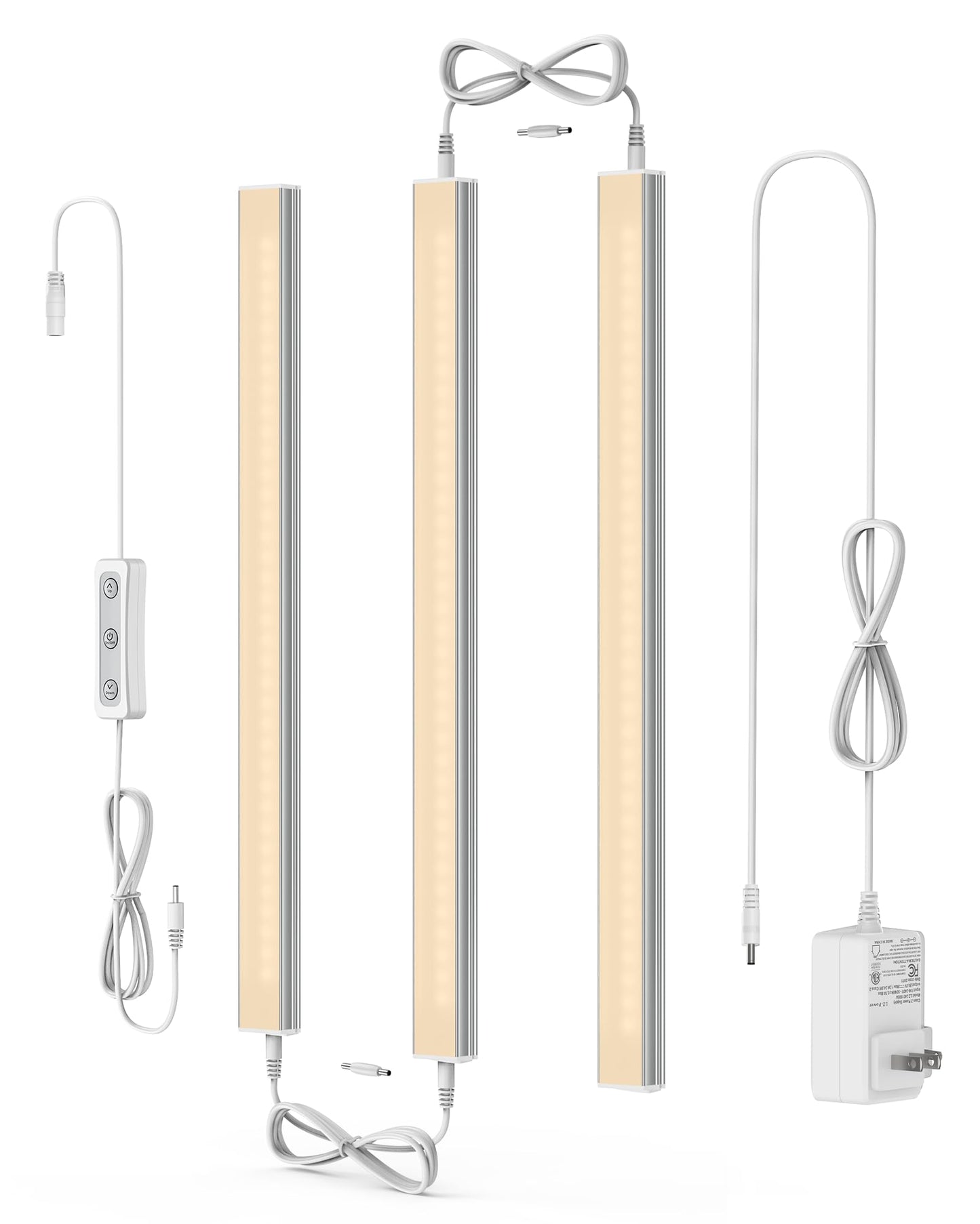 ASOKO Under Cabinet Led Light Plug in, Dimmable Daylight White 4500K, 3 Pack 12 inch Linkable Led Under Counter Lights for Kitchen, Shelf, Workbench, Cupboard, ETL Listed Plug 24V, UNO-LK 4500K