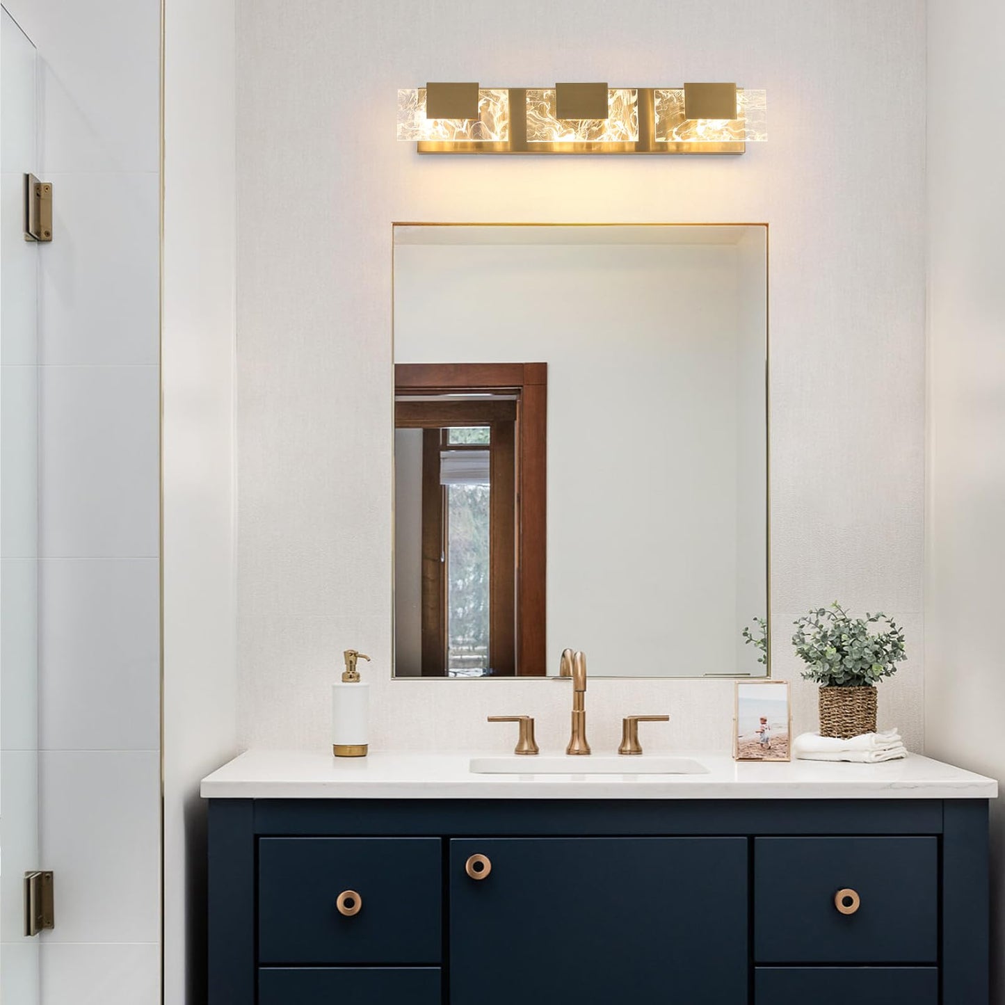 LED Bathroom Vanity Light: 24 inch Brushed Gold Acrylic Modern Lighting Fixtures - 3 Lights Contemporary Smoke Design Wall Lights Fixture Over Mirror 3000K