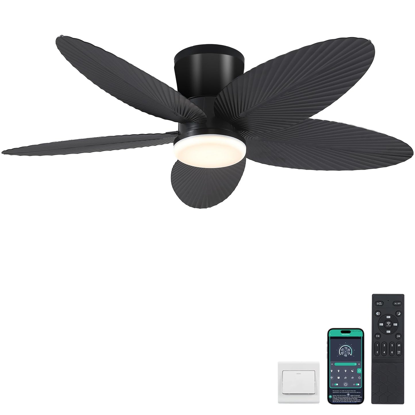 Ceiling Fans with Lights-36 Low Profile Ceiling Fan with Light and Remote/APP Control,Flush Mount,DC Reversible,LED Dimmable Blakc Ceiling Fans for Bedroom,Indoor/Outdoor Patio Use