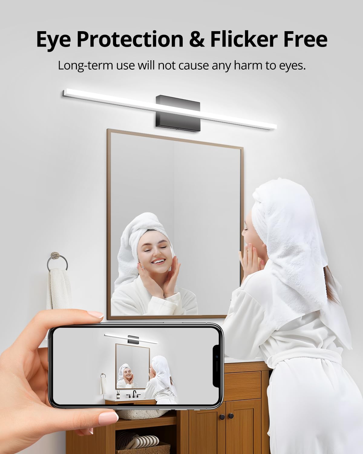 Combuh LED Bathroom Vanity Light Bar 16 Inch 9W Black IP44 Bathroom Light Fixtures Over Mirror Modern Bath Wall Lighting Fixture Sconce Indoor Cool White 6000K