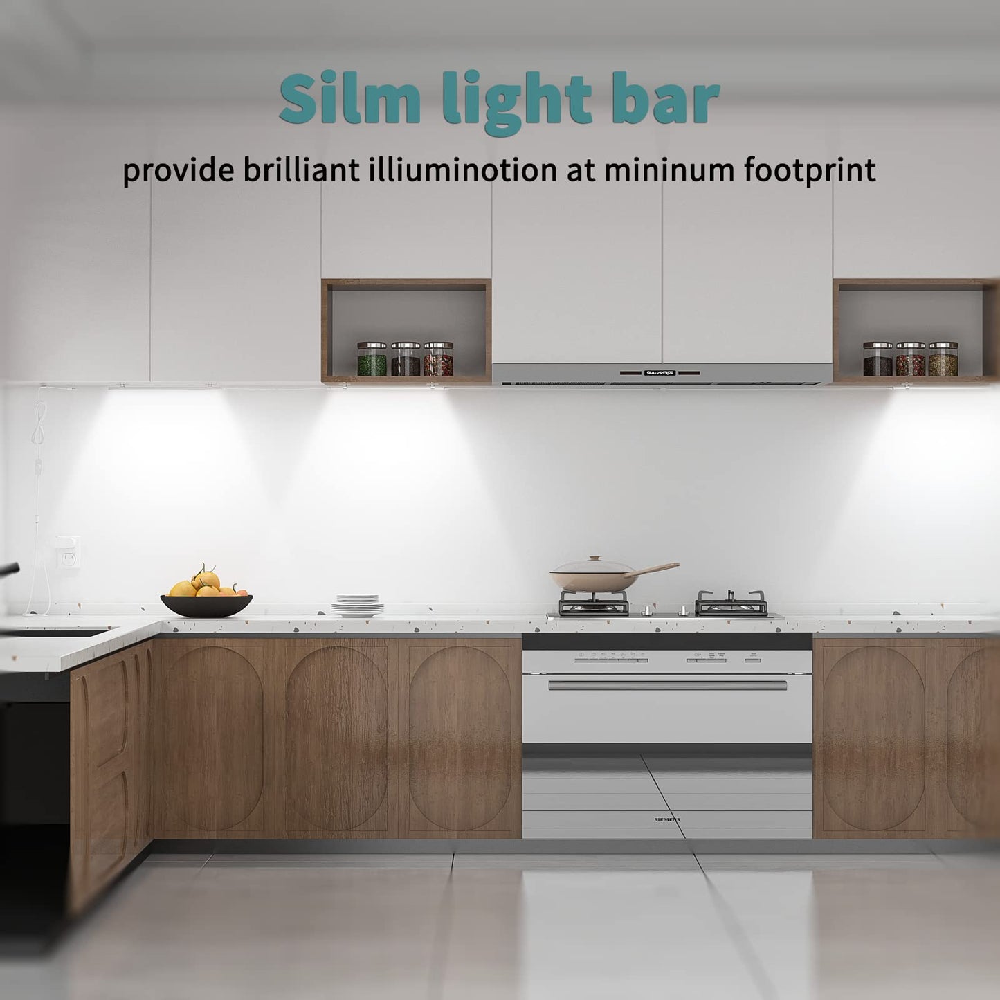 ASOKO Under Cabinet Led Light Plug in, Dimmable Daylight White 4500K, 3 Pack 12 inch Linkable Led Under Counter Lights for Kitchen, Shelf, Workbench, Cupboard, ETL Listed Plug 24V, UNO-LK 4500K