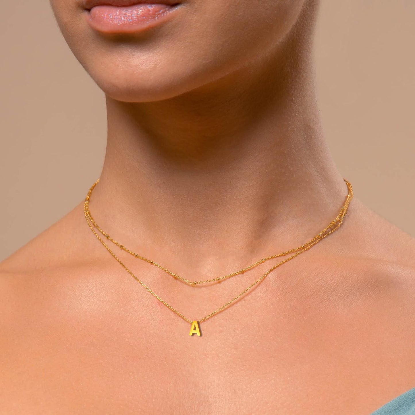 Layered Initial Necklace for Women 18K Gold Plated Stainless Steel Layer Letters Necklace Gold Initial Tiny Letter Pendant Personalized Name Necklace