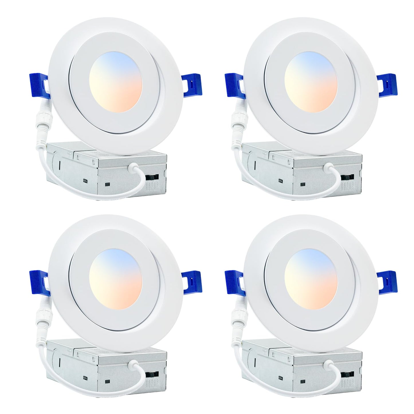 HONZIN 4 Pack 4 Inch Gimbal Recessed Lighting, 360° & 90° Adjustable Canless Downlight - 9W LED 750LM High Brightness, 5CCT 2700K-5000K Selectable, ETL/FCC & IC Rated, CRI90+ Dimmable