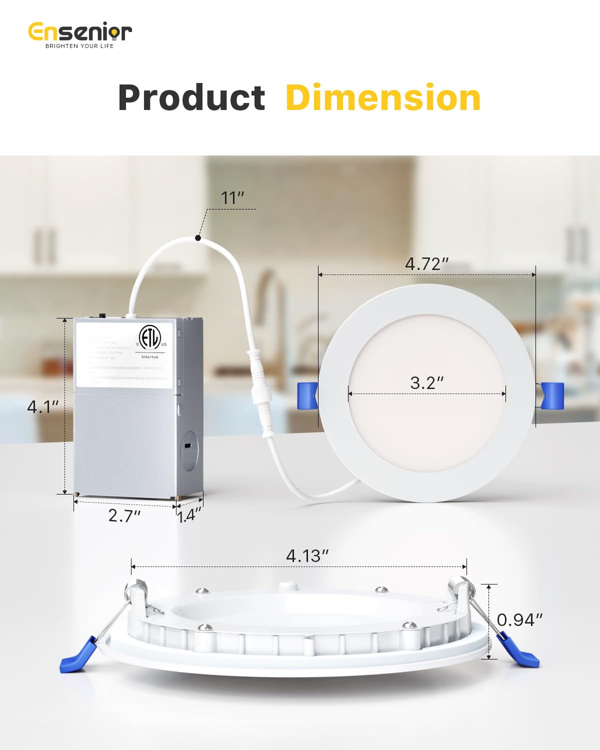 Ensenior 12 Pack 4 Inch LED Recessed Ceiling Light, Dimmable, 2700K-5000K 5CCT, 750LM 9W 120V, High Brightness Canless Wafer Downlight - ETL&FCC&IC