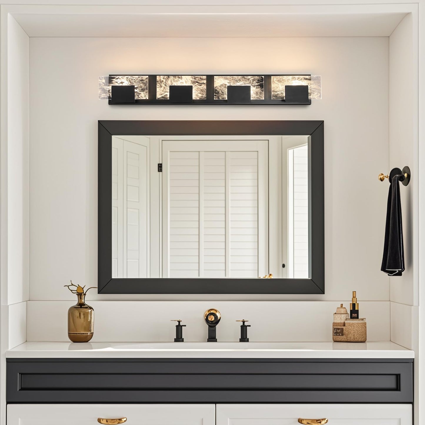 LED Bathroom Vanity Light: 24 inch Brushed Gold Acrylic Modern Lighting Fixtures - 3 Lights Contemporary Smoke Design Wall Lights Fixture Over Mirror 3000K
