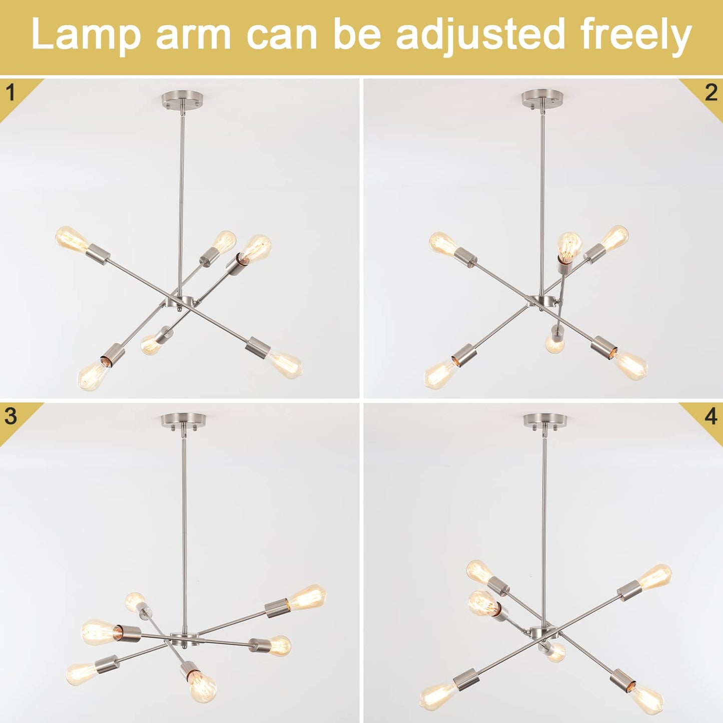 Black Sputnik Chandelier 6 Lights Modern Industrial Ceiling Light Mid Century Vintage Contemporary Pendant Dining Room Lighting Fixtures Hanging