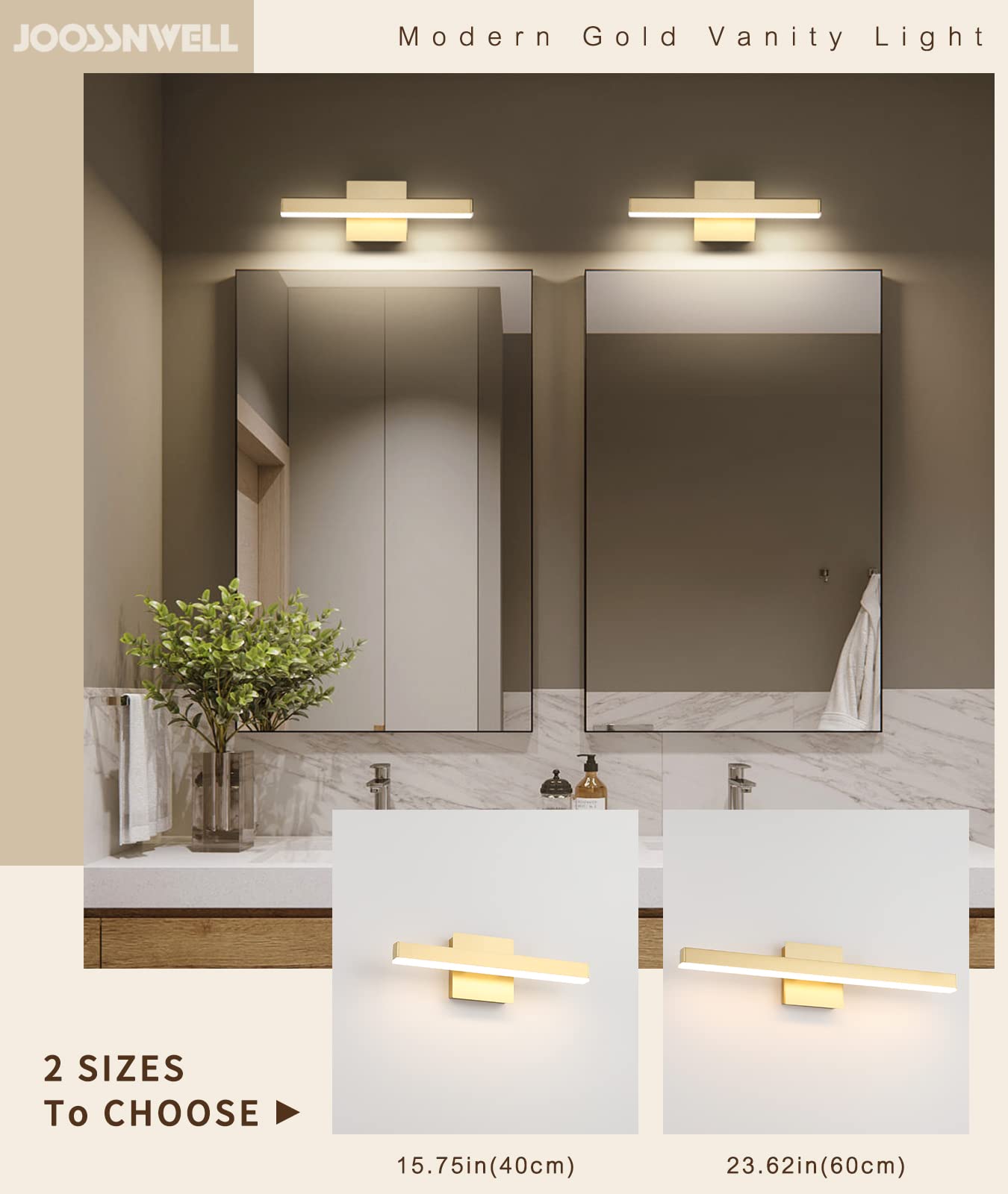 Joossnwell Black Bathroom Vanity Light Fixtures Dimmable 5CCT LED Bathroom Lighting Bar 15.75 Inch Modern Bath Lights Fixture Over Mirror 12W