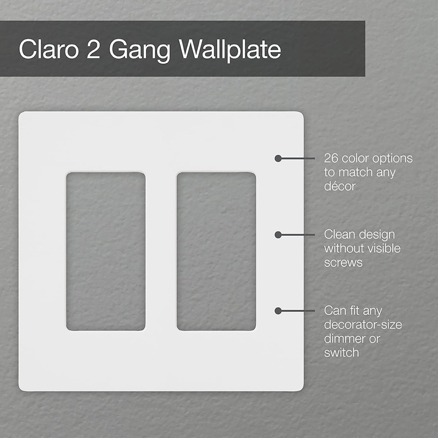 Lutron Claro 2 Gang Decorator/Rocker Wallplate, Gloss, Gray (1-Pack) | CW-2-GR
