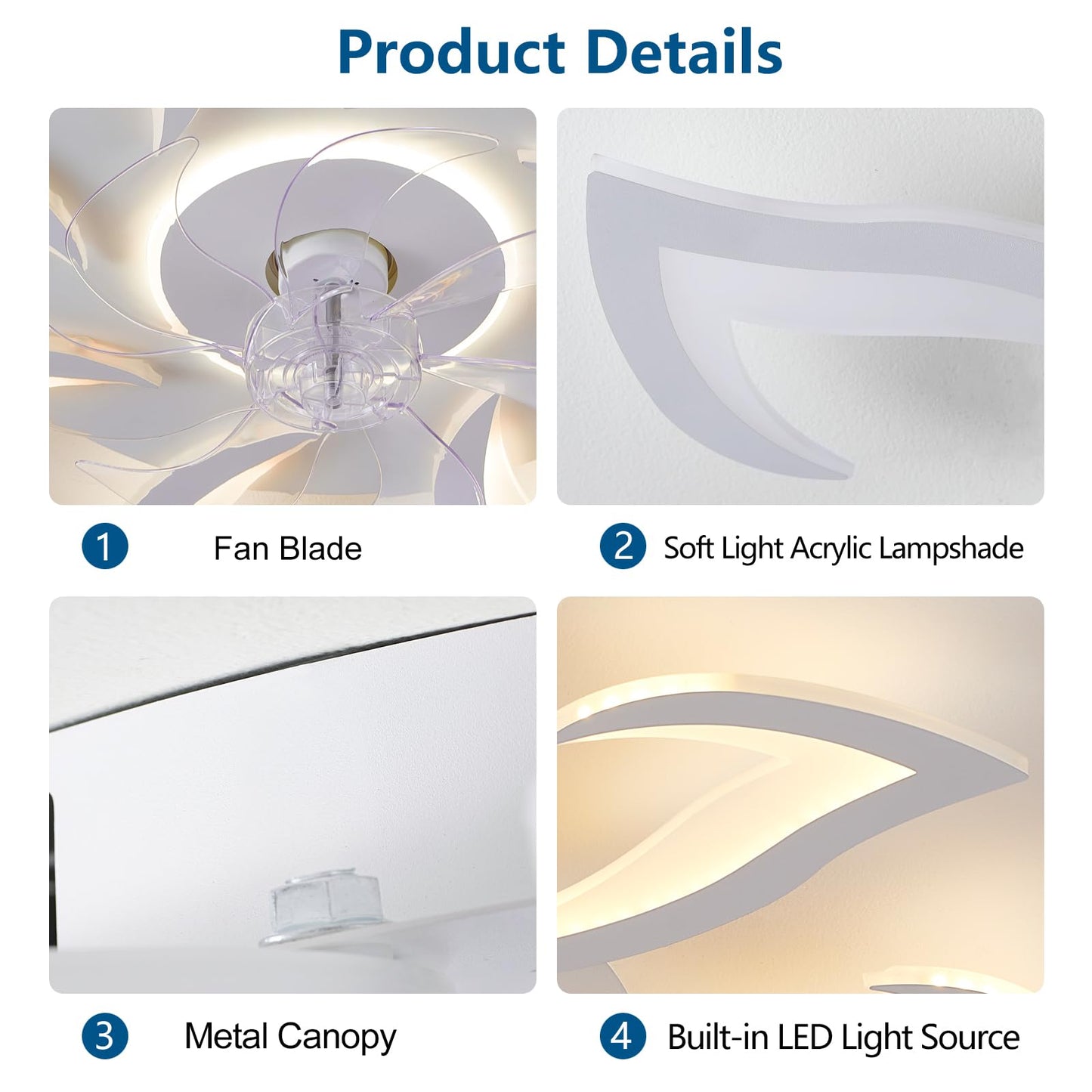 Ceiling Fan with Lights Remote Control, 24" Black, 6 Speeds 3 Light Color Low Profile Flush Mount Ceiling Fan for Kitchen Bedroom