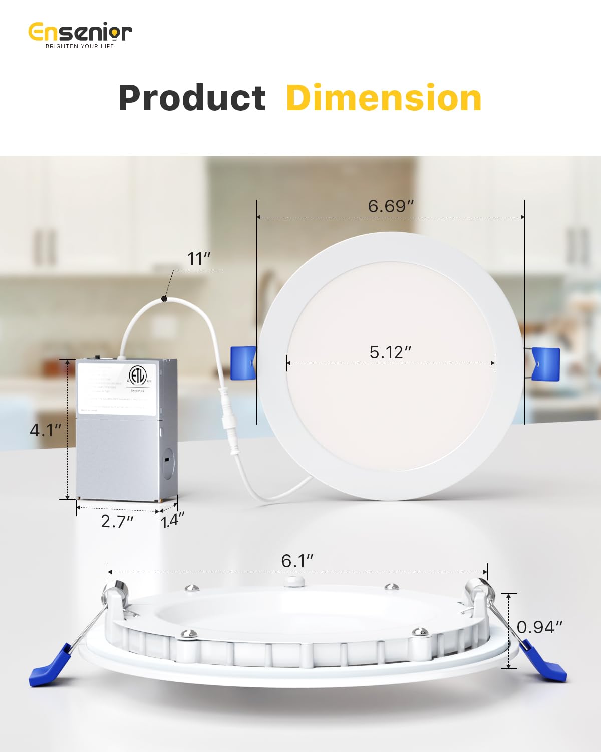 Ensenior 6 Pack 6 Inch LED Recessed Light, Dimmable, 2700K-5000K 5CCT, 1200LM High Brightness, 12W 120V, Damp Rated, Ultra-Thin Canless Wafer Ceiling Light - ETL & FCC & IC