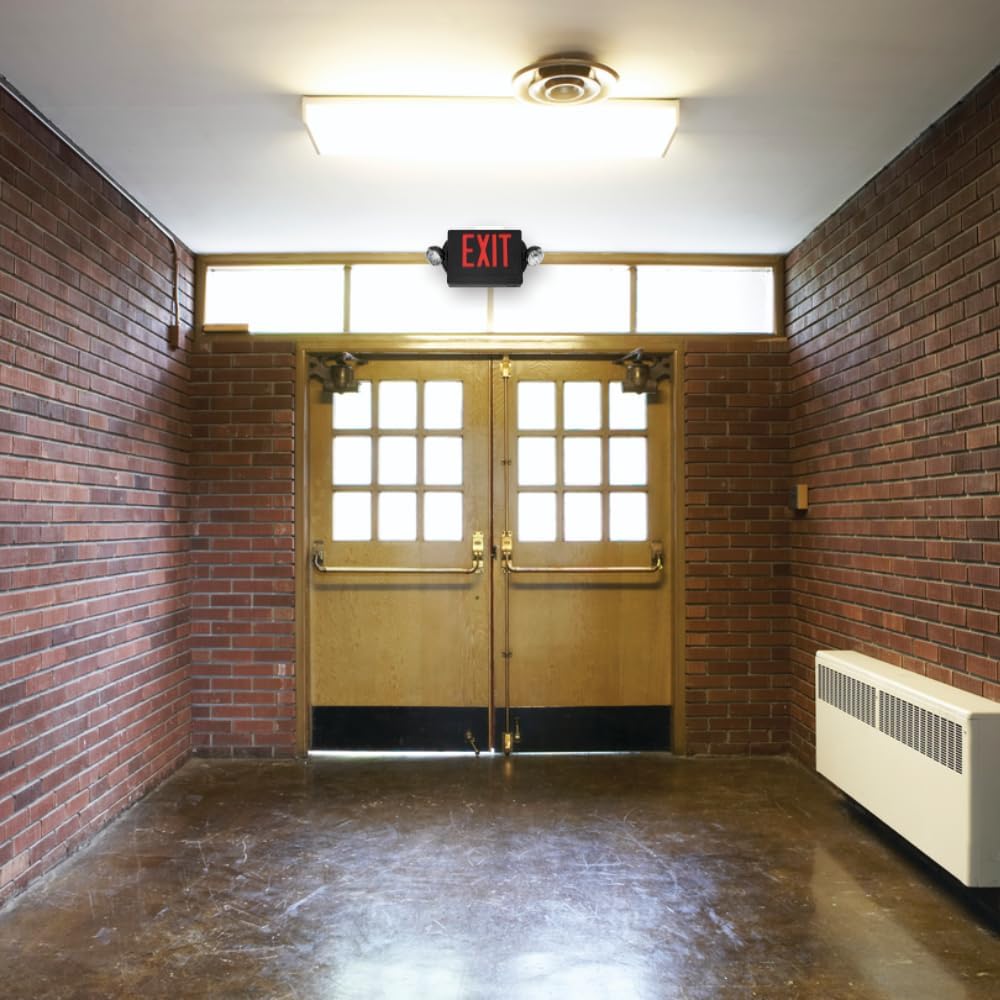 Lithonia Lighting LHQM LED B R M6 LED 2-Light Exit Sign/Emergency with LED Heads and Red Stencil, Black