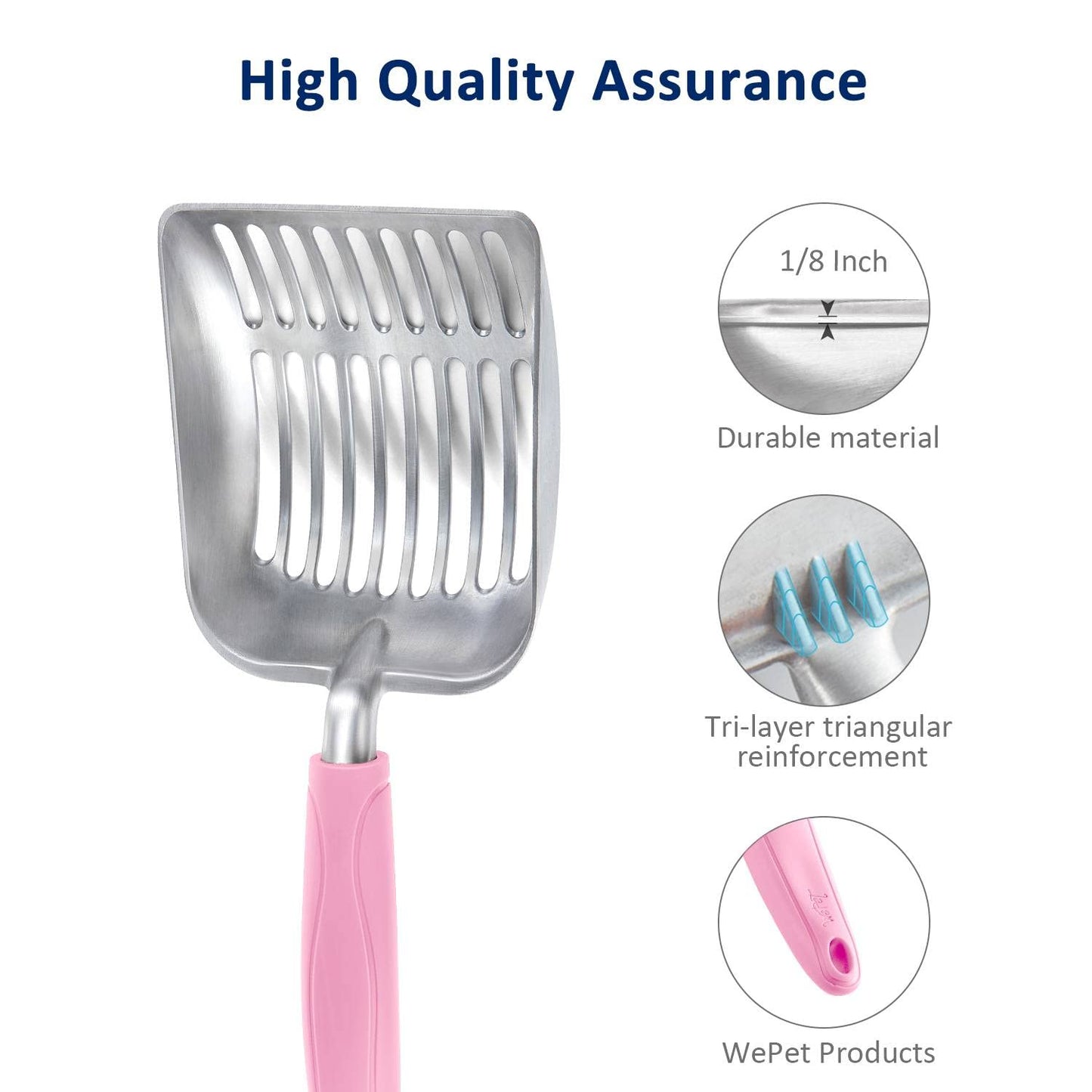 WePet Cat Litter Scoop, Aluminum Alloy Sifter, Kitty Metal Scooper, Deep Shovel, Long Handle, Poop Sifting, Kitten Pooper Lifter, Durable, Heavy Duty, for Litter Box