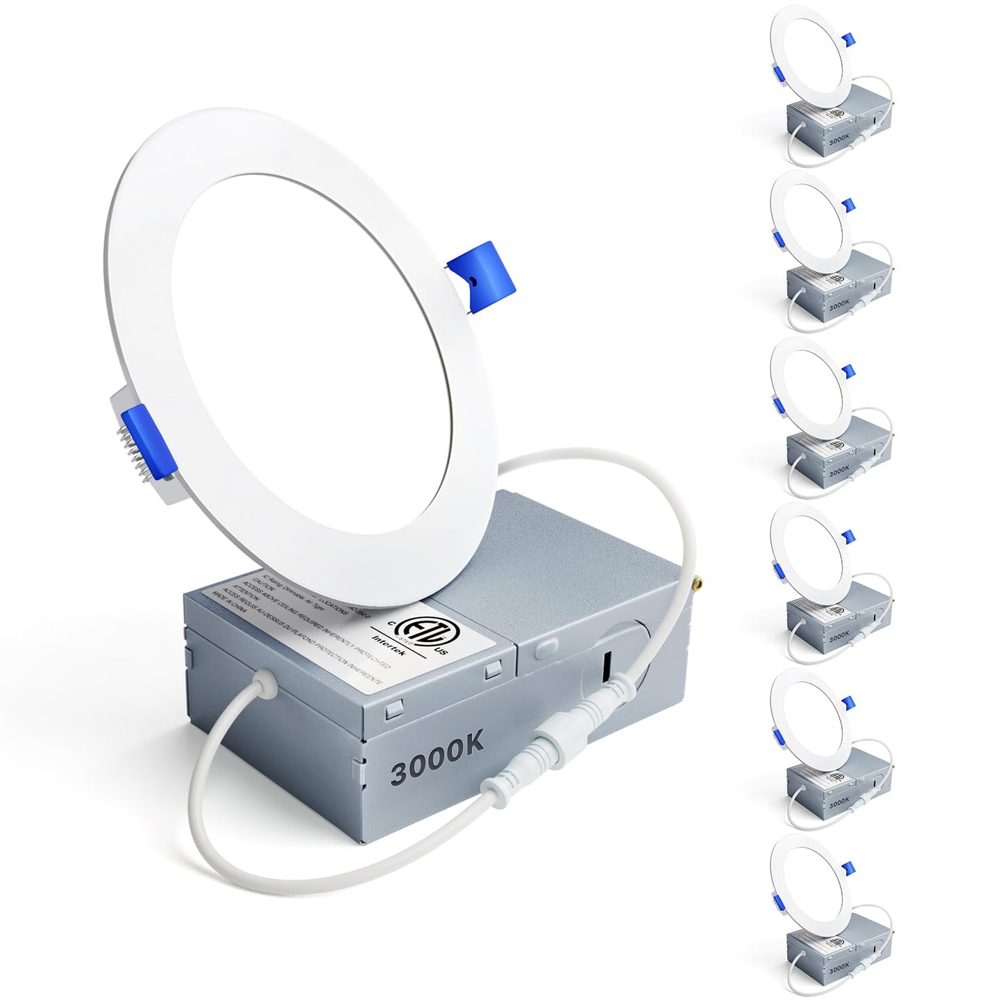 Ensenior 6 Pack 6 Inch LED Recessed Light, Dimmable, 2700K-5000K 5CCT, 1200LM High Brightness, 12W 120V, Damp Rated, Ultra-Thin Canless Wafer Ceiling Light - ETL & FCC & IC