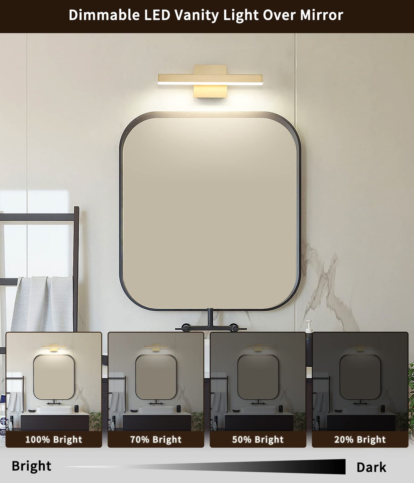 Joossnwell Black Bathroom Vanity Light Fixtures Dimmable 5CCT LED Bathroom Lighting Bar 15.75 Inch Modern Bath Lights Fixture Over Mirror 12W