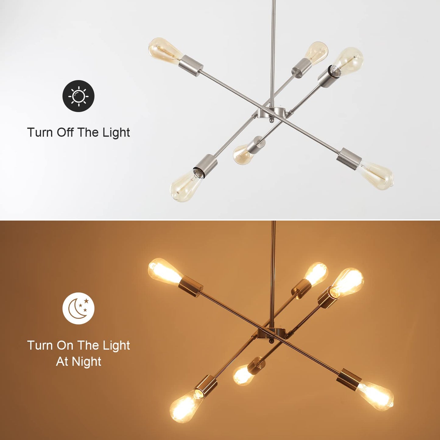 Black Sputnik Chandelier 6 Lights Modern Industrial Ceiling Light Mid Century Vintage Contemporary Pendant Dining Room Lighting Fixtures Hanging