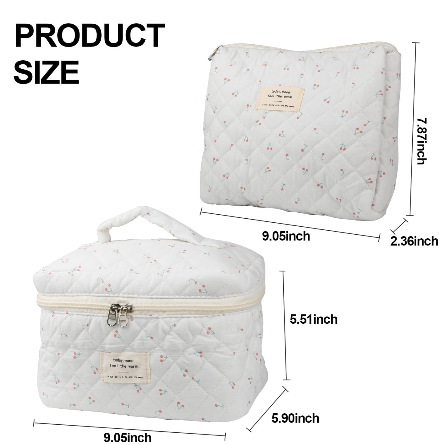 Cute Makeup Bag for Women(2 Pcs), Travel Cosmetic Bags, Quilted Coquette Aesthetic Floral Toiletry Organizer Bag (NavyBlue Flower)