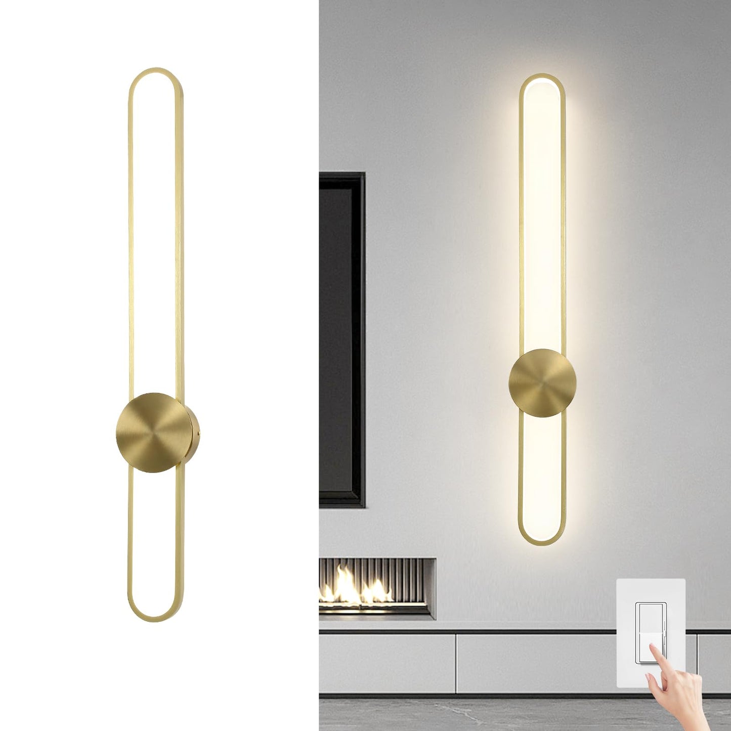 Modern Wall Sconce 4000K Dimmable LED Wall Light Fixture, Hardwired Wall Lamp for Living Room, Dining Room, Bedroom, Hallway, Lobby, Entryway (Brushed Black, H110cm/43.3inch)